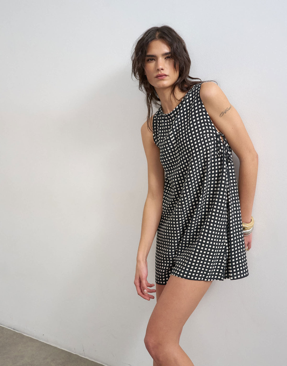 Topshop chuck on boxy playsuit in mono check