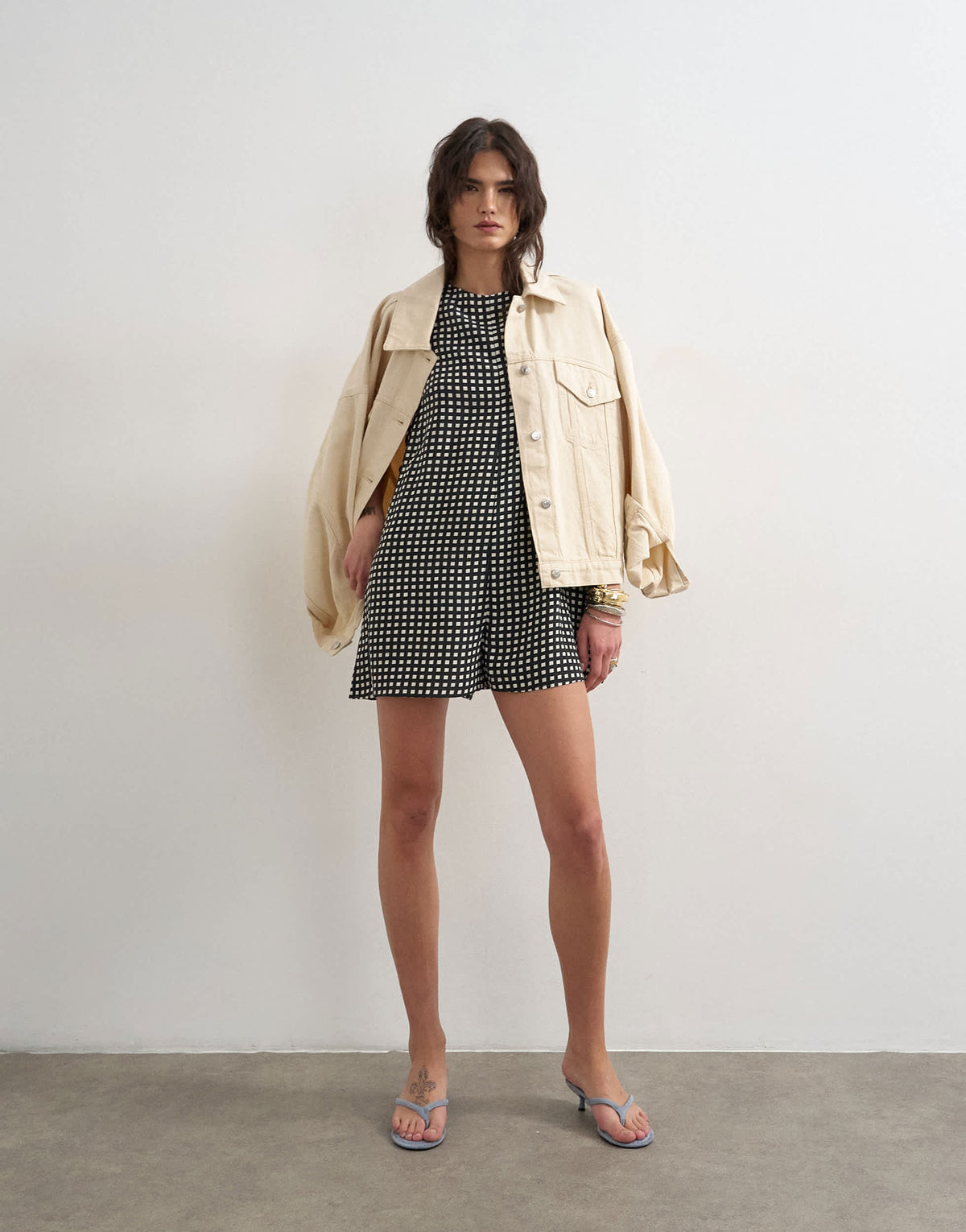 Topshop chuck on boxy playsuit in mono check