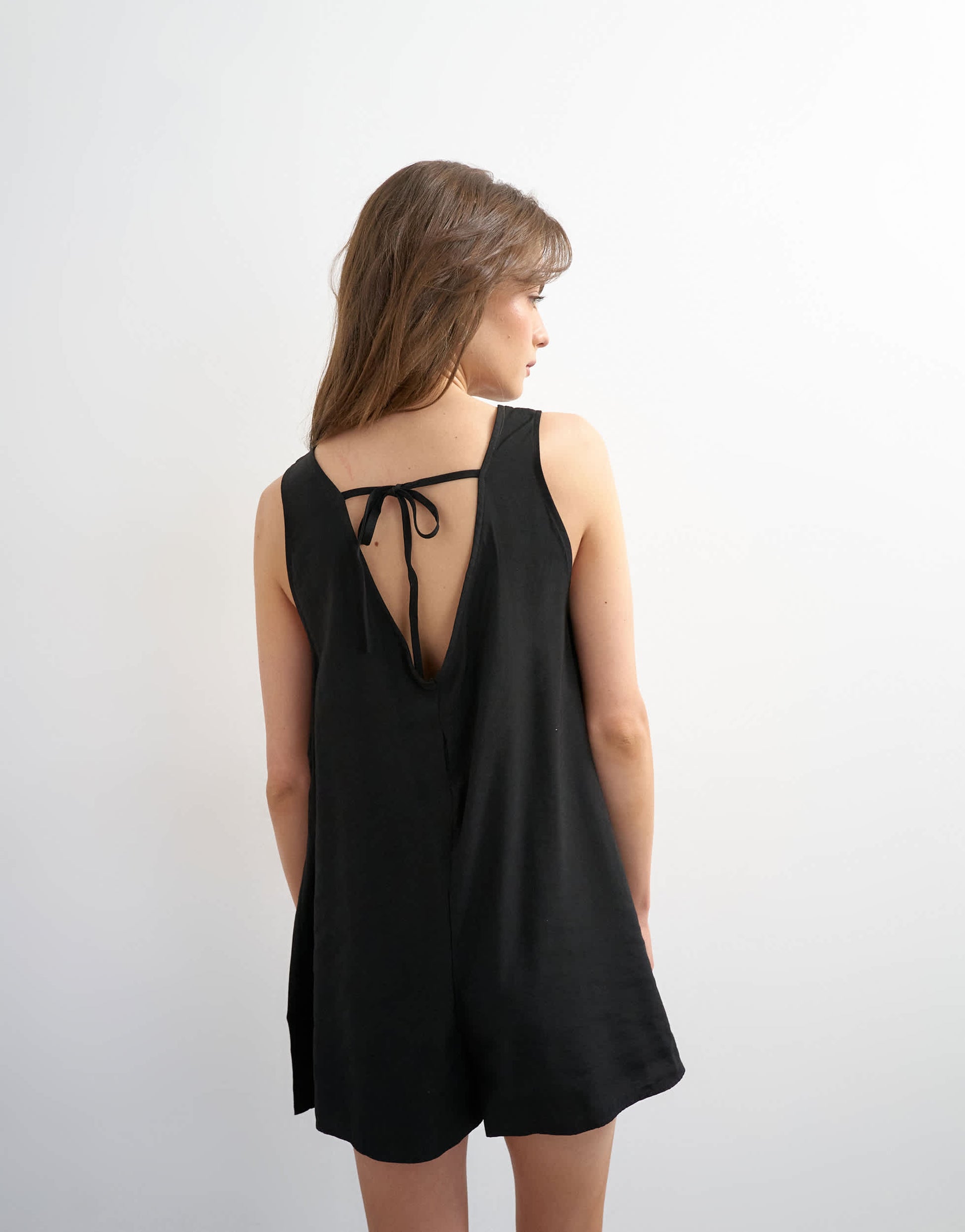 Topshop chuck on boxy playsuit in black cupro