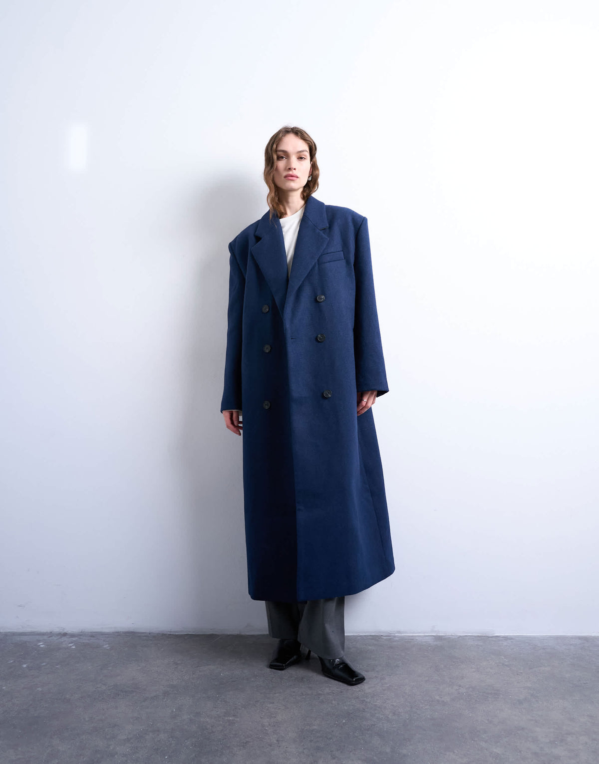 Topshop oversized double breasted mensy overcoat with wool in navy
