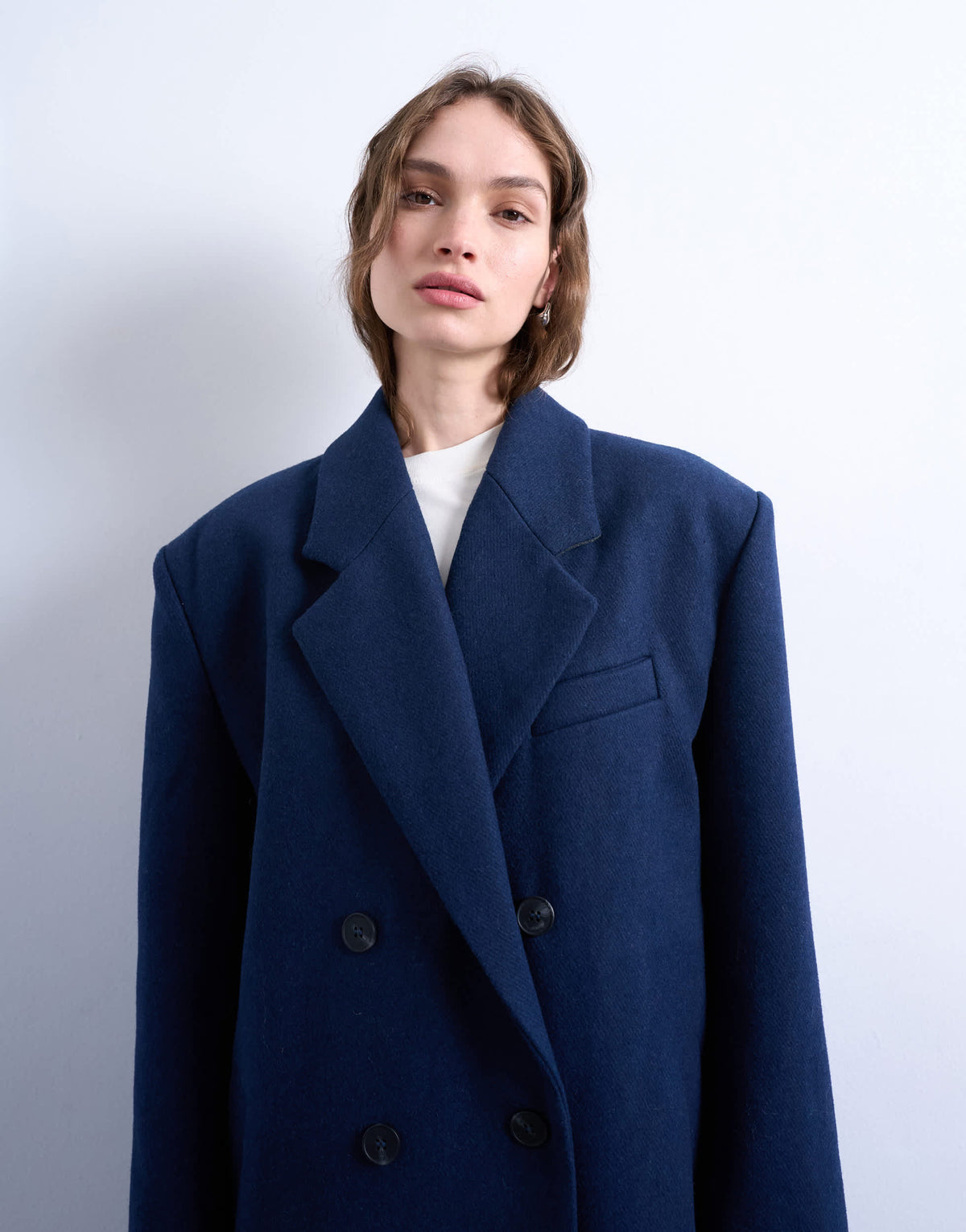 Topshop oversized double breasted mensy overcoat with wool in navy