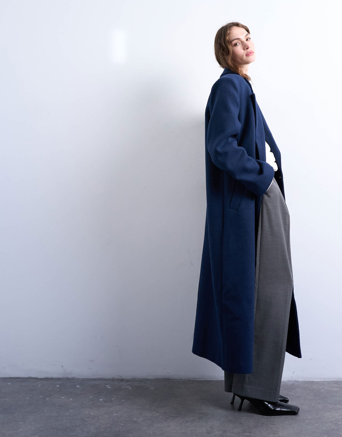 Topshop oversized double breasted mensy overcoat with wool in navy