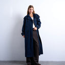 Topshop longline oversized faux suede trench coat in navy