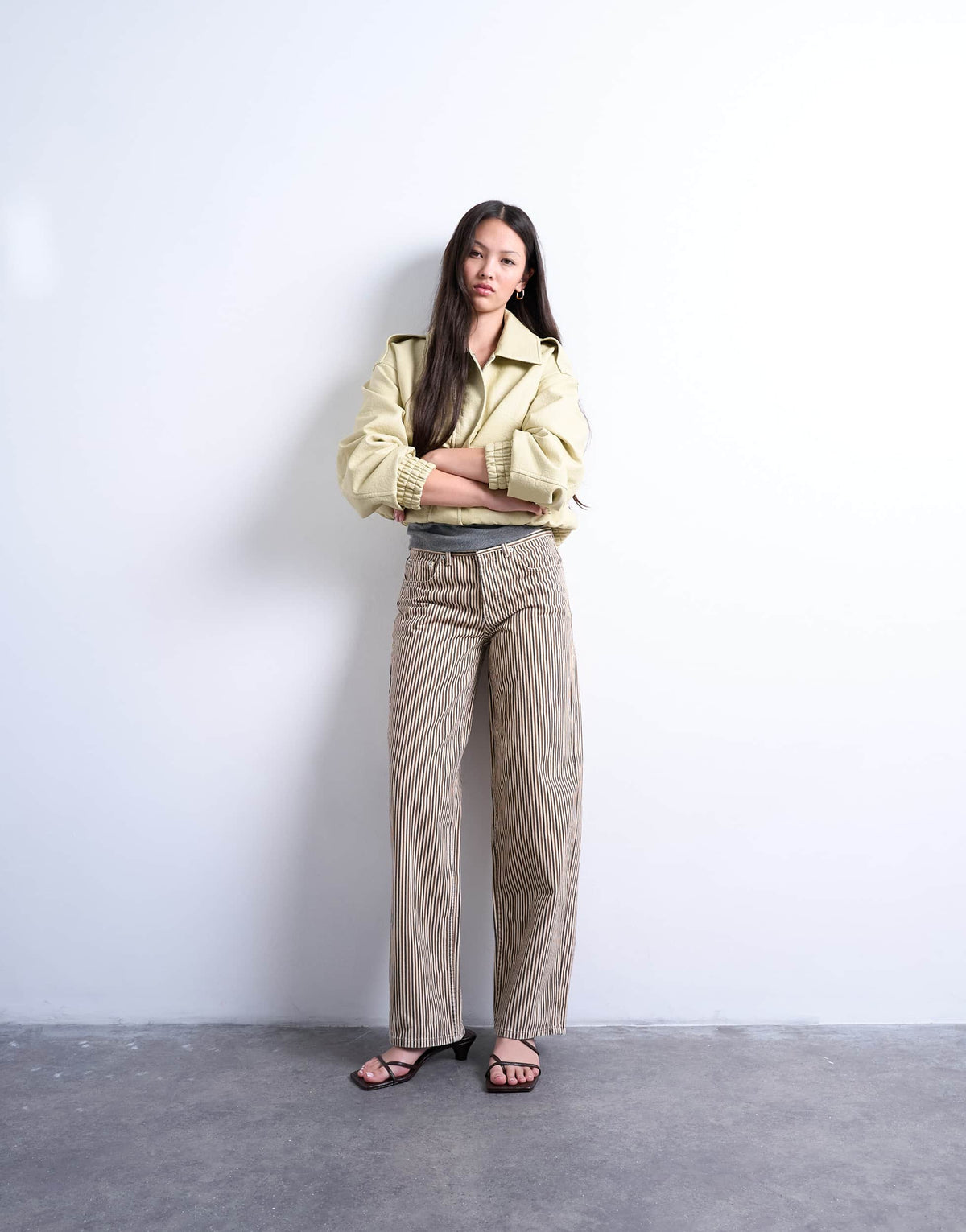 Topshop multi stripe cinch trouser in brown