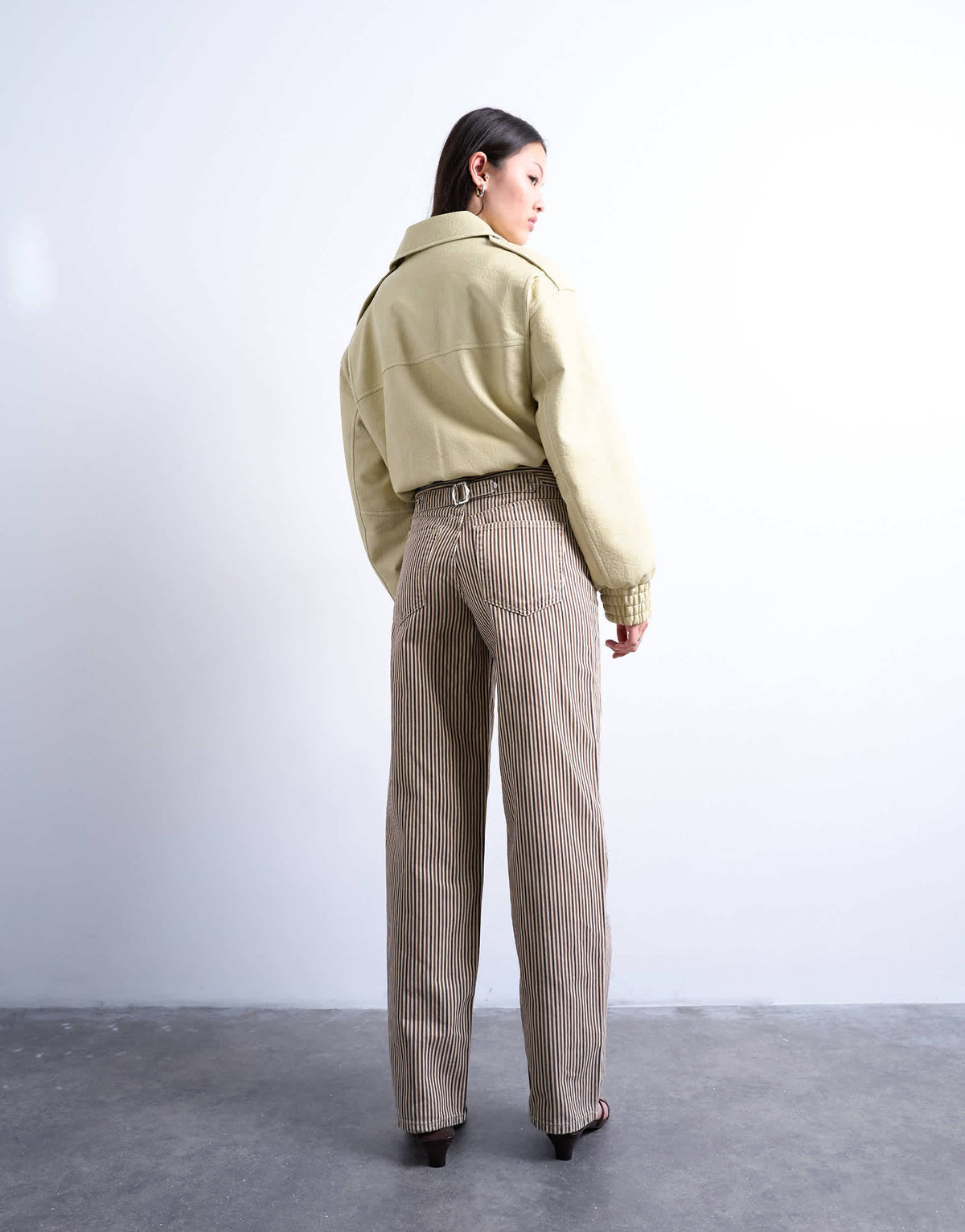 Topshop multi stripe cinch trouser in brown