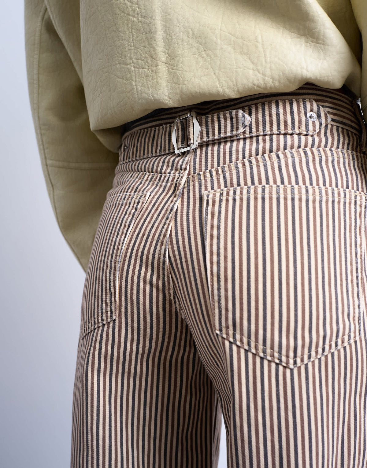 Topshop multi stripe cinch trouser in brown