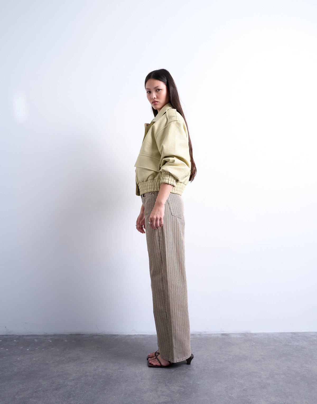 Topshop multi stripe cinch trouser in brown