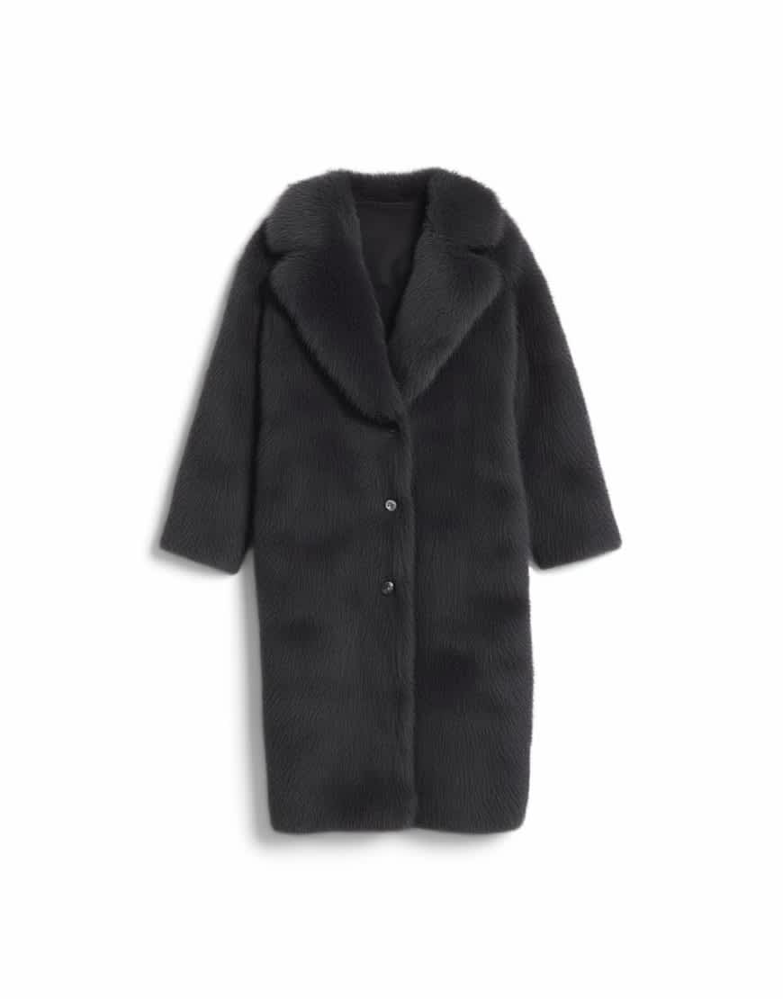 Topshop faux fur oversized shawl extra long coat in charcoal