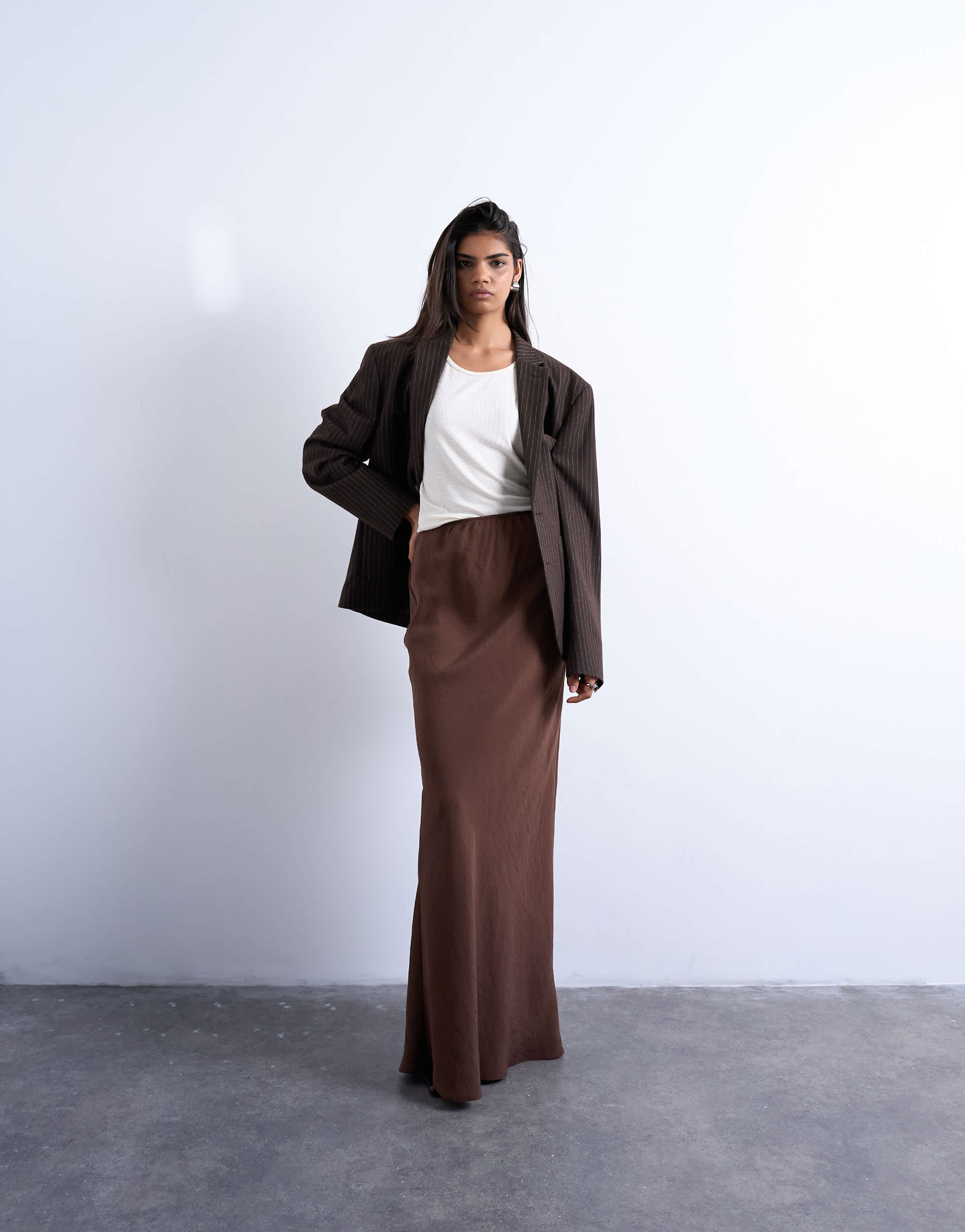 Topshop co-ord super soft cupro bias midi in brown