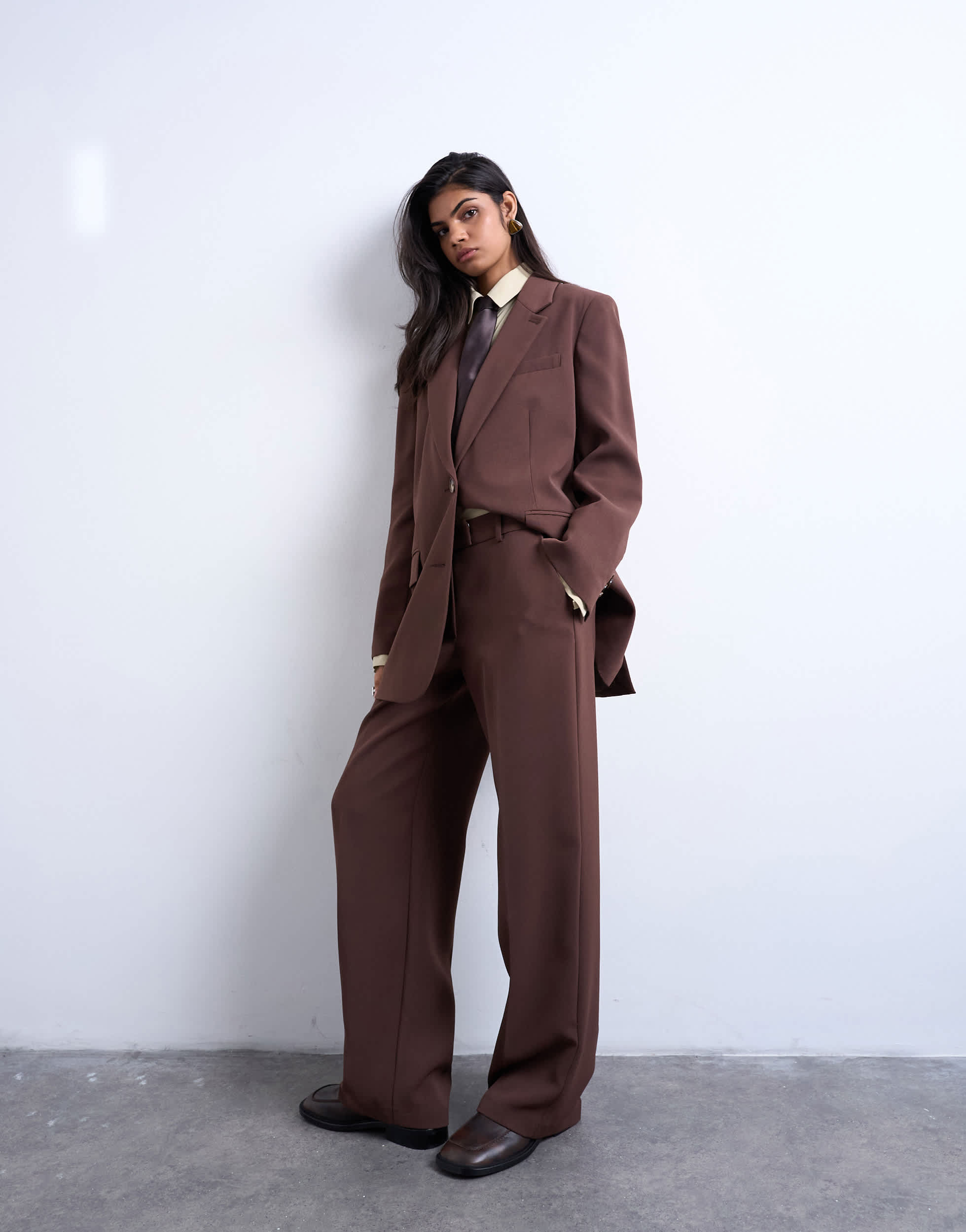 Topshop co ord mid rise clean straight trouser in chocolate