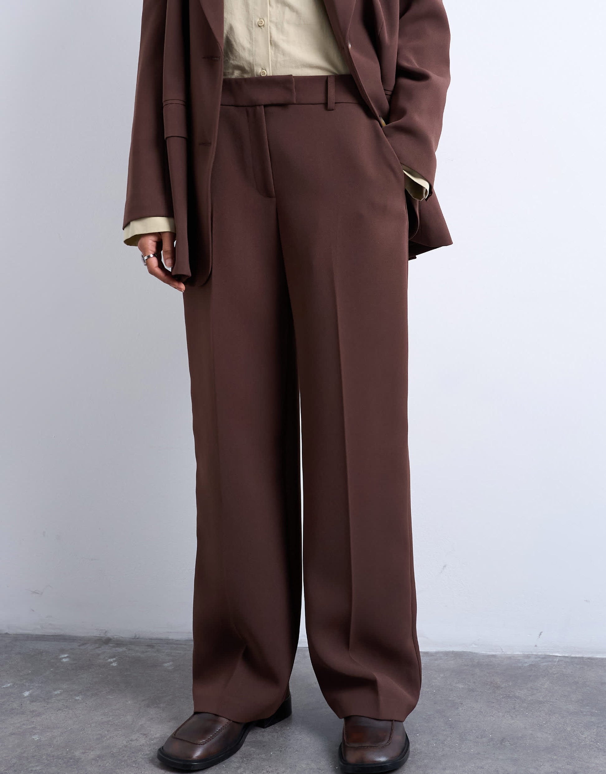 Topshop co ord mid rise clean straight trouser in chocolate