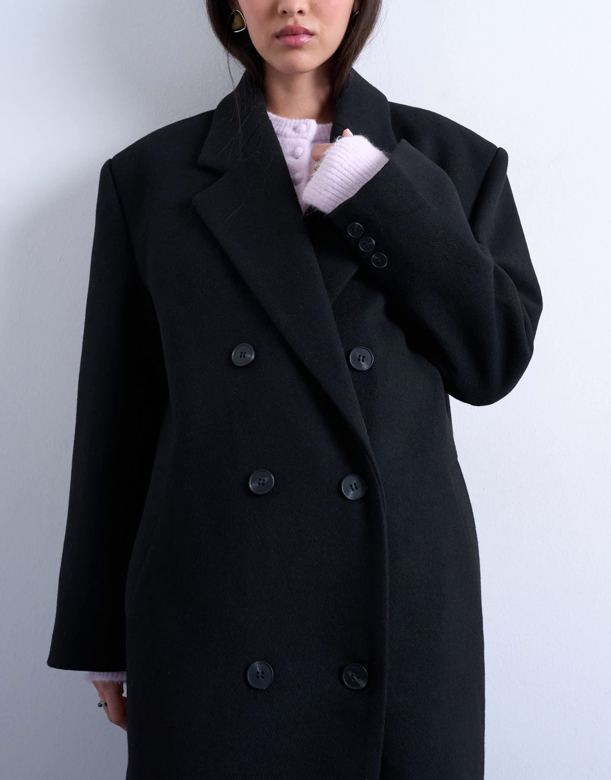 Topshop double breasted mensy overcoat with wool in black