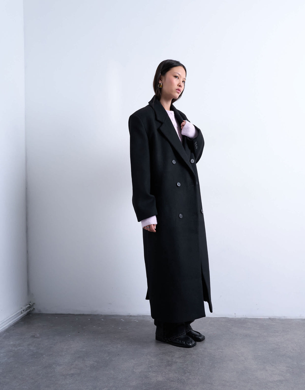 Topshop double breasted mensy overcoat with wool in black