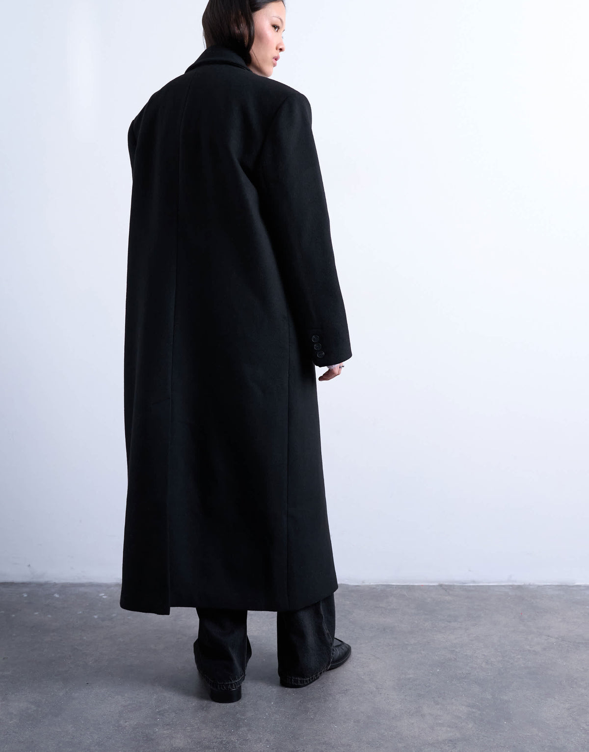 Topshop double breasted mensy overcoat with wool in black