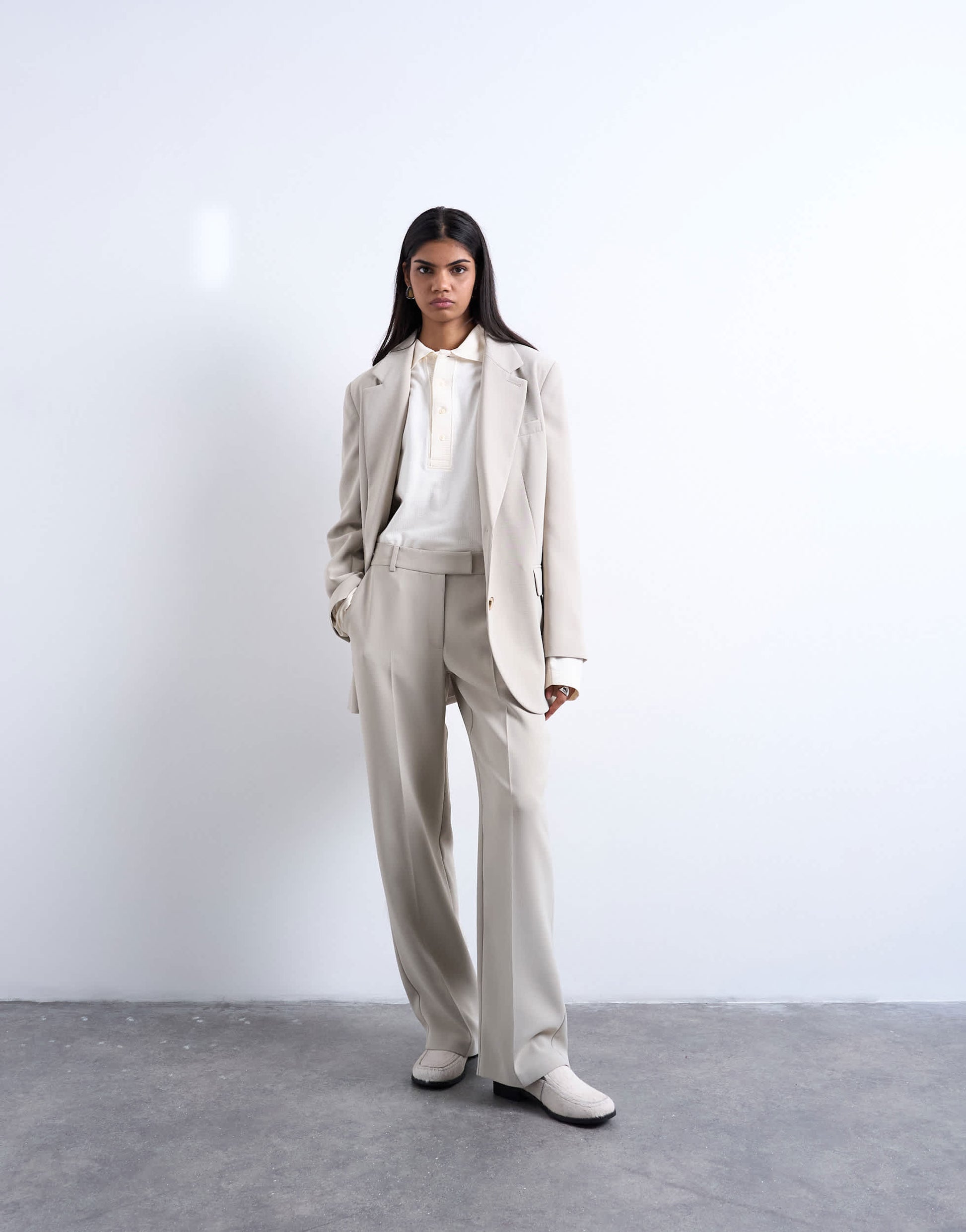 Topshop co ord mid rise clean straight trouser in stone