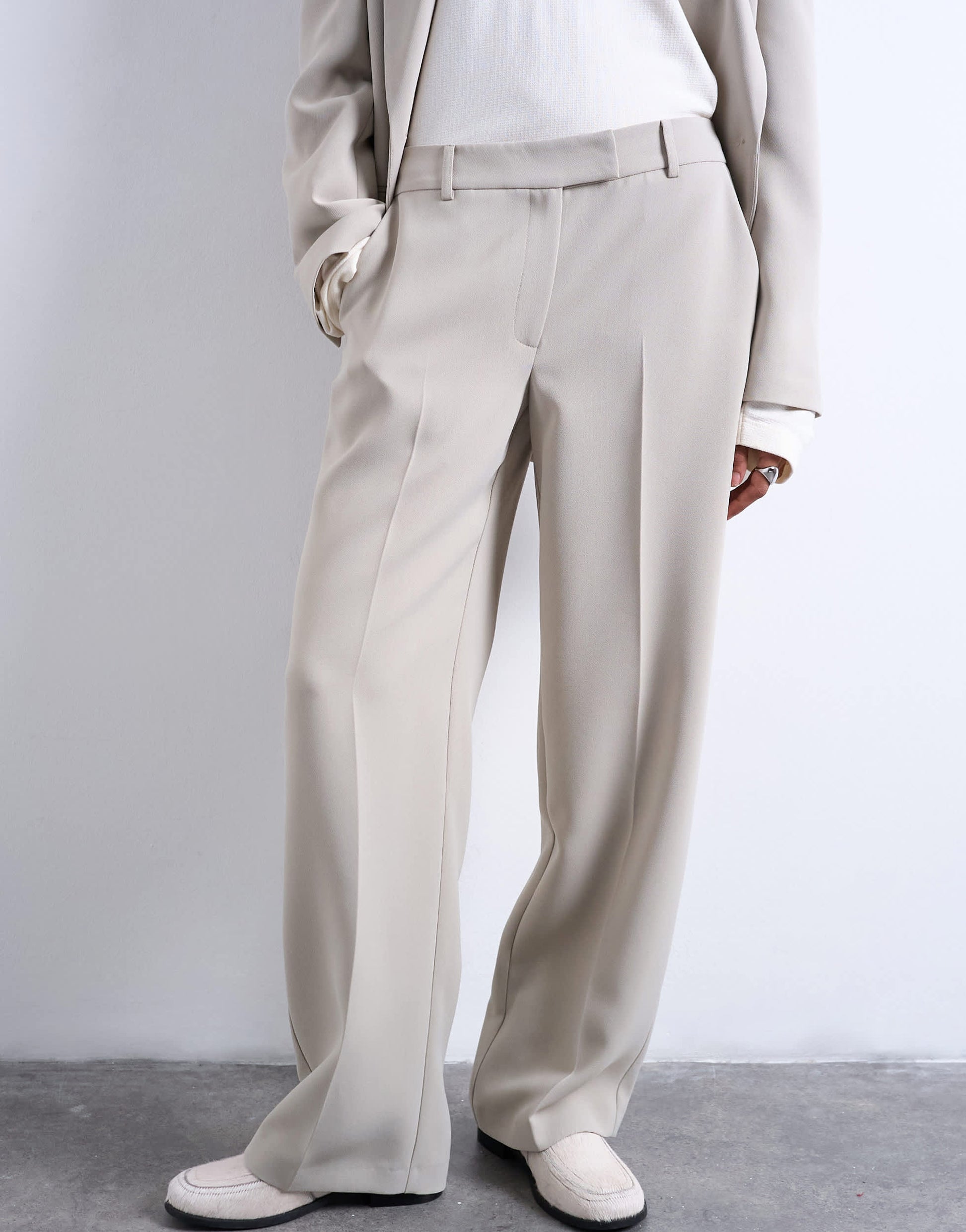Topshop co ord mid rise clean straight trouser in stone