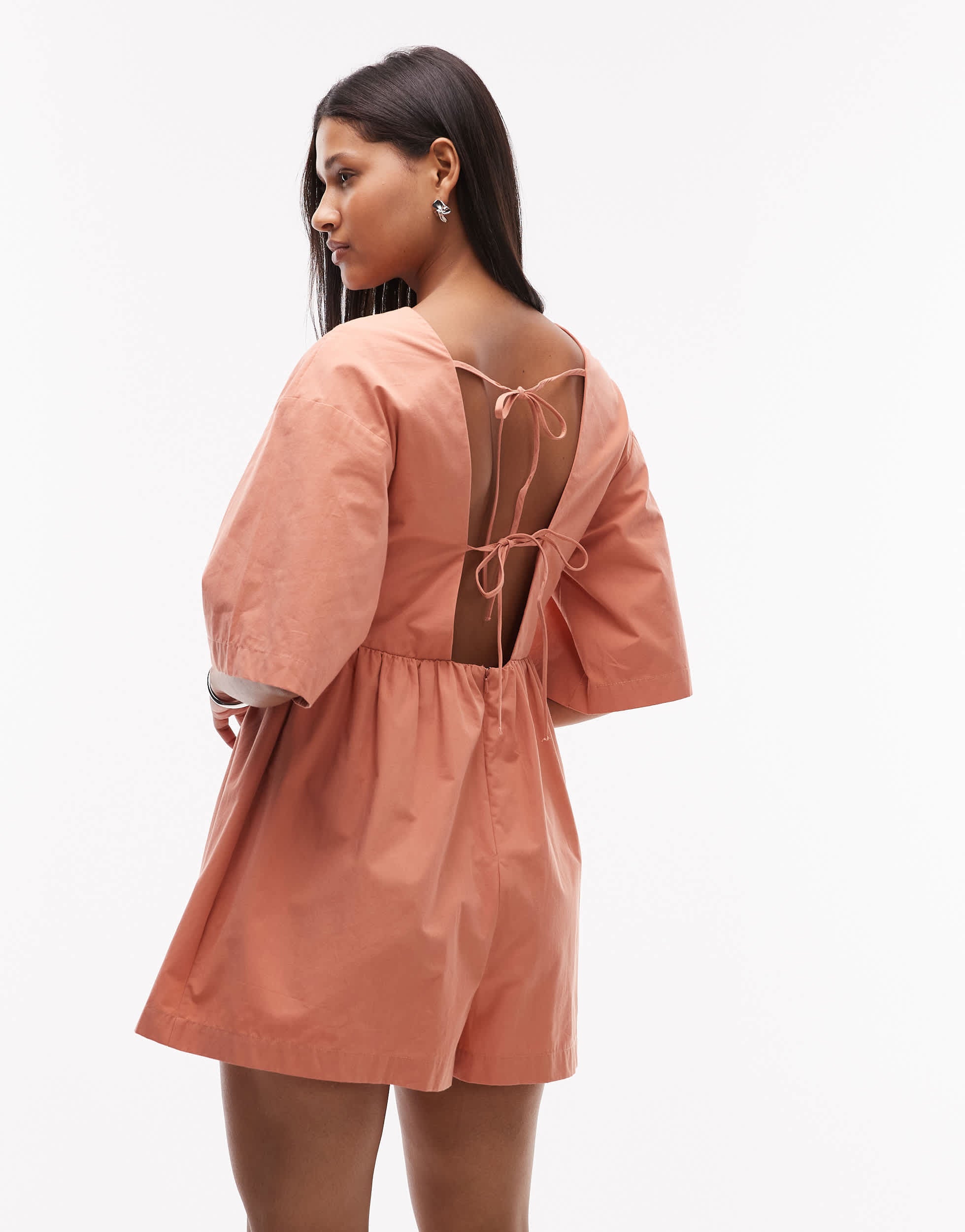 Topshop deep v playsuit in orange