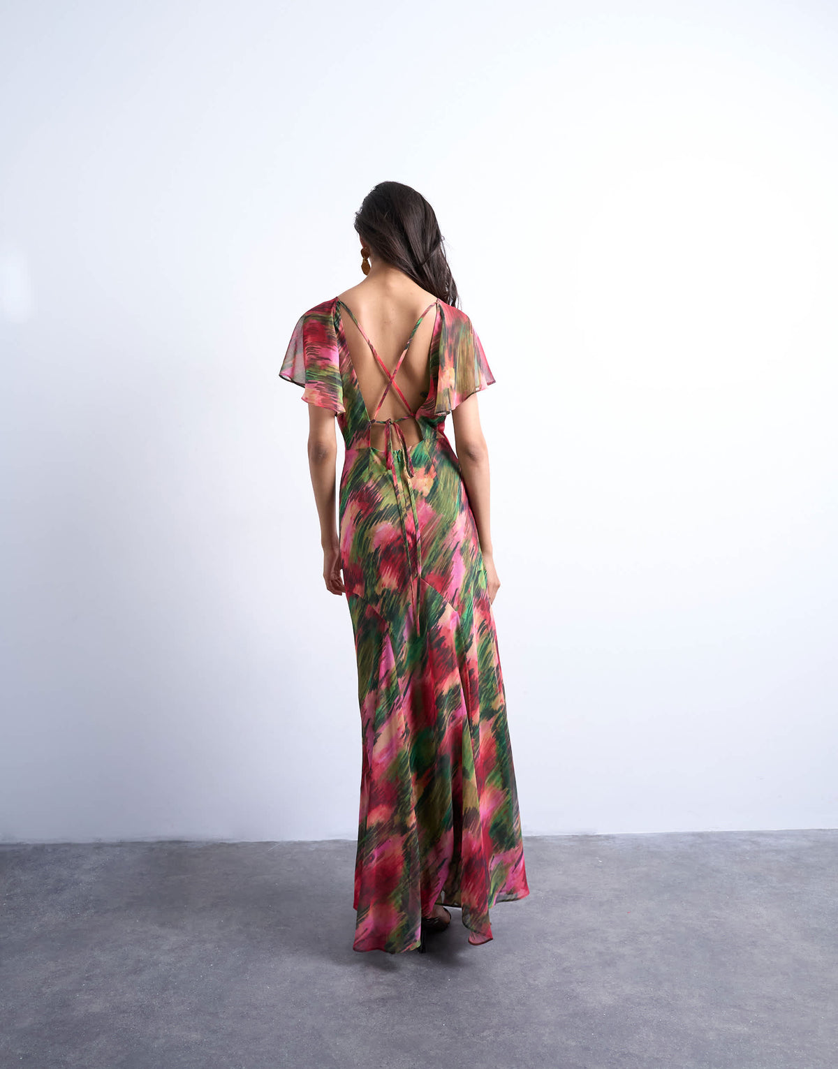 Topshop flutter sleeve godet hem midi dress in blurred floral