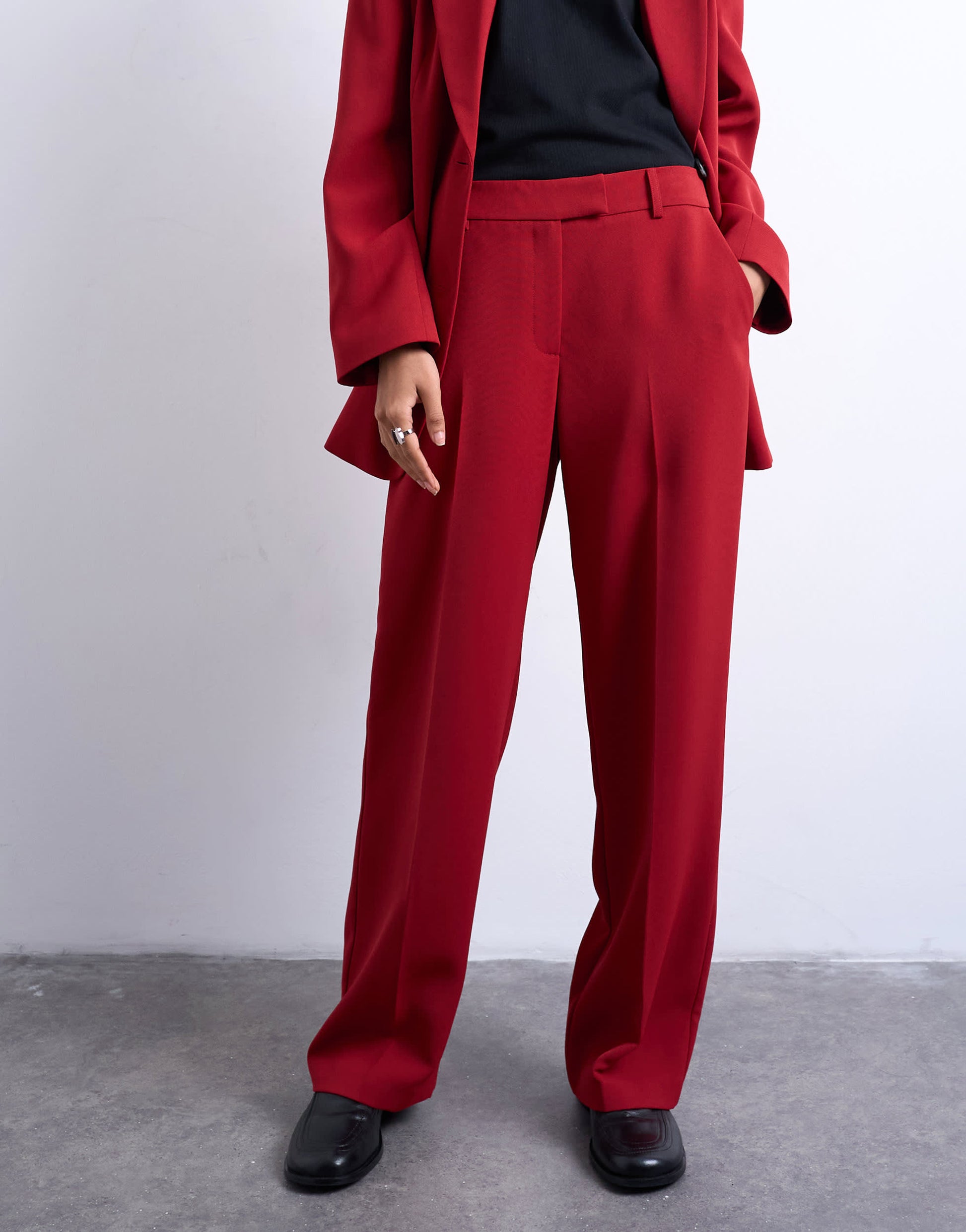 Topshop co ord mid rise clean straight trouser in cherry red