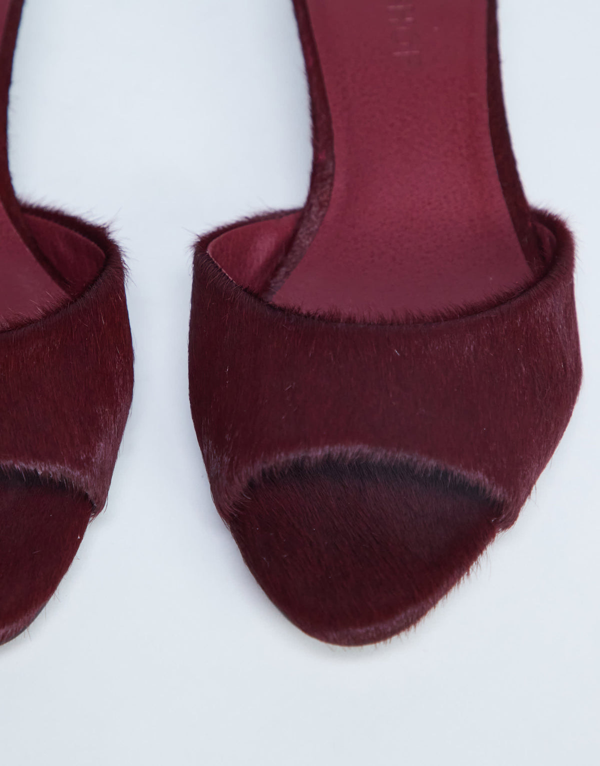 Topshop Alba peep toe kitten heel mule in red hair on real leather