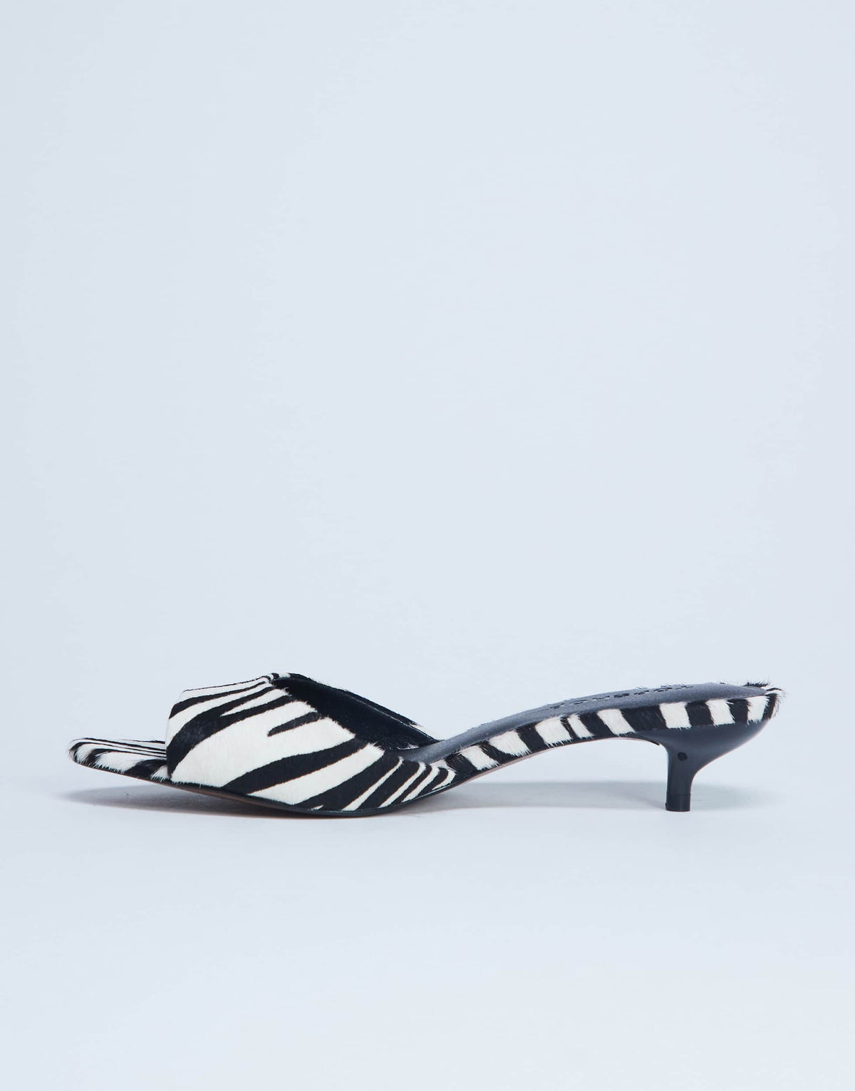 Topshop Alba peep toe kitten heel mule in zebra print hair on real leather