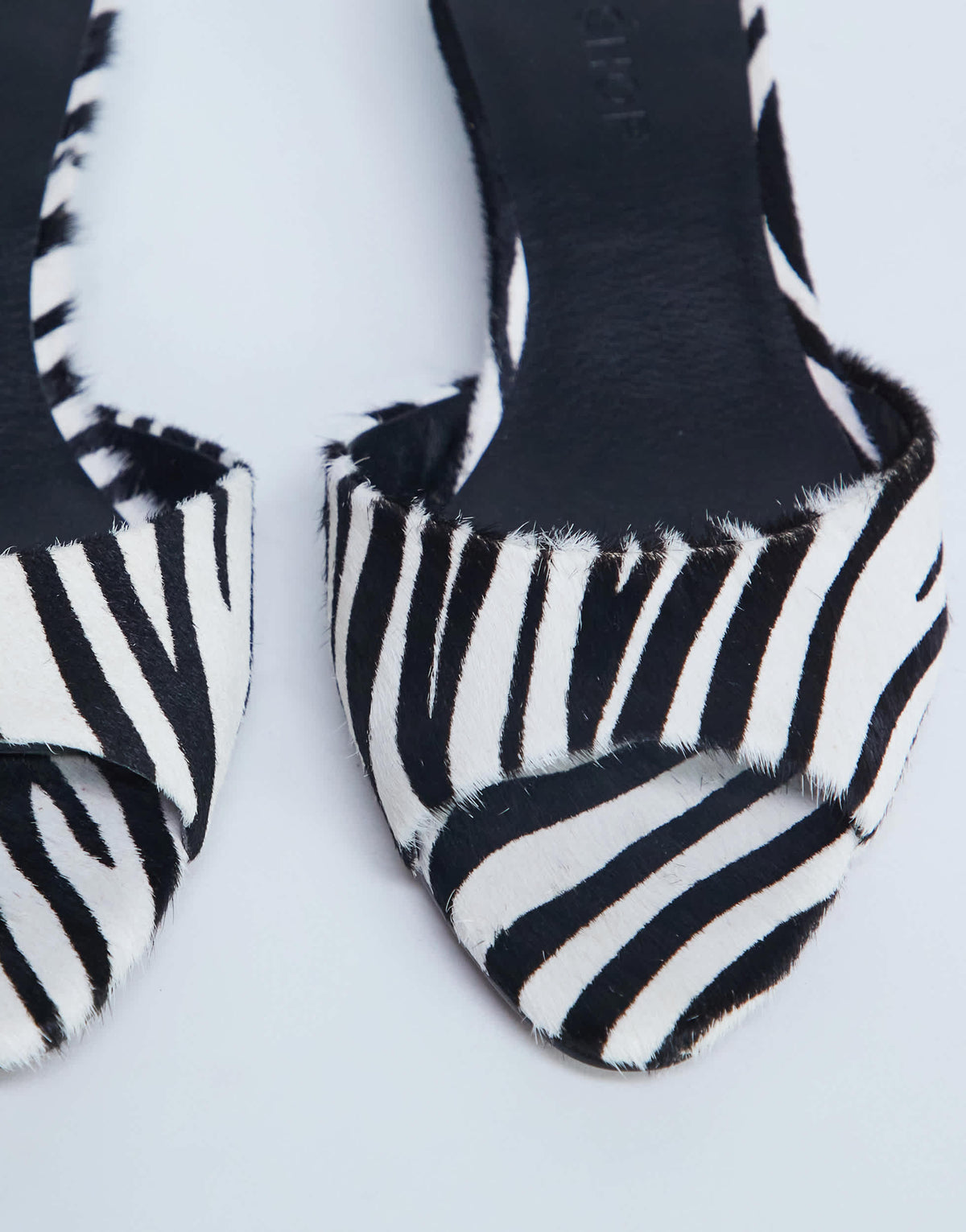 Topshop Alba peep toe kitten heel mule in zebra print hair on real leather