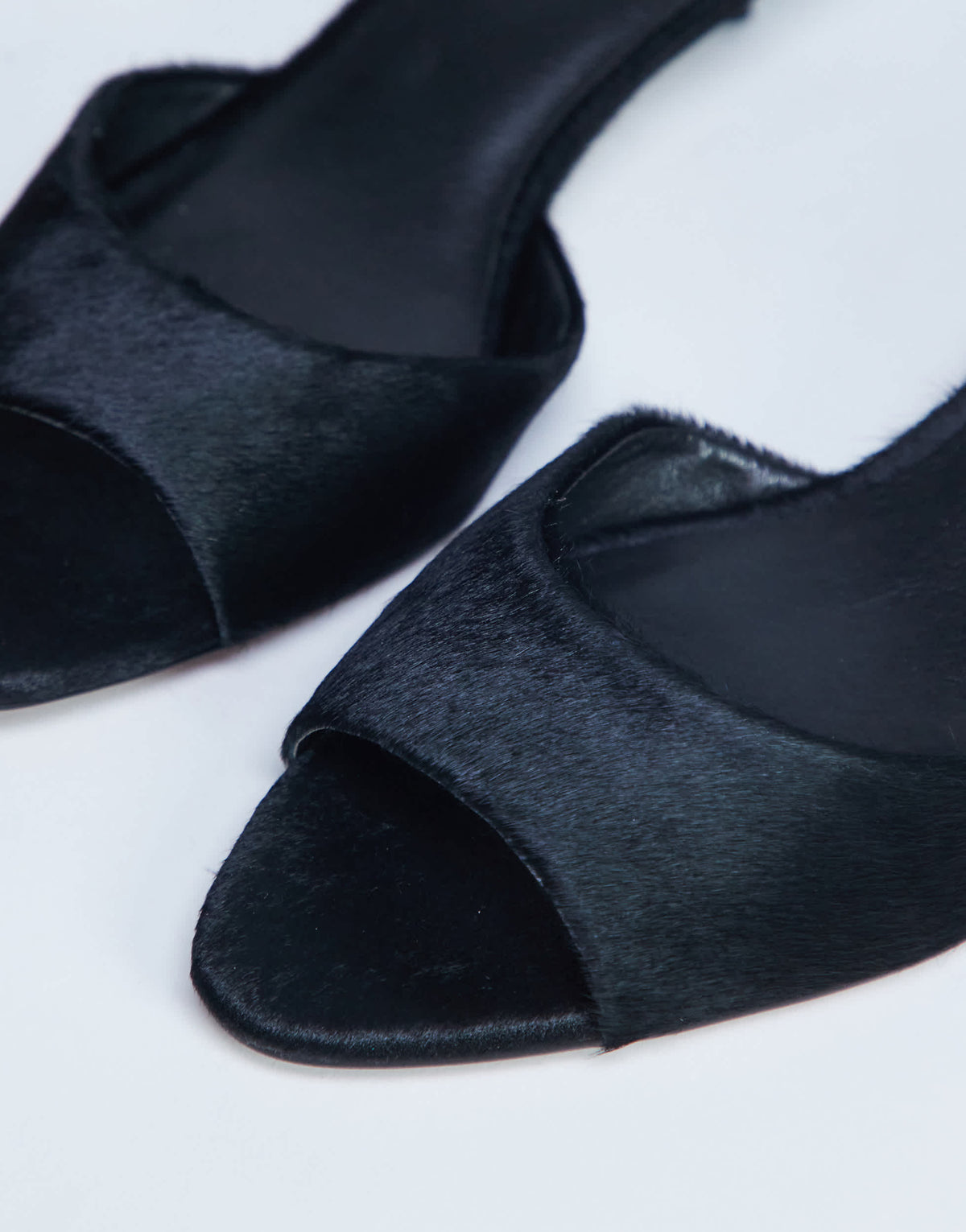Topshop Alba peep toe kitten heel mule in black hair on real leather