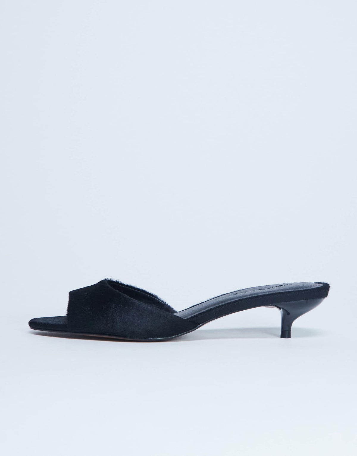 Topshop Alba peep toe kitten heel mule in black hair on real leather