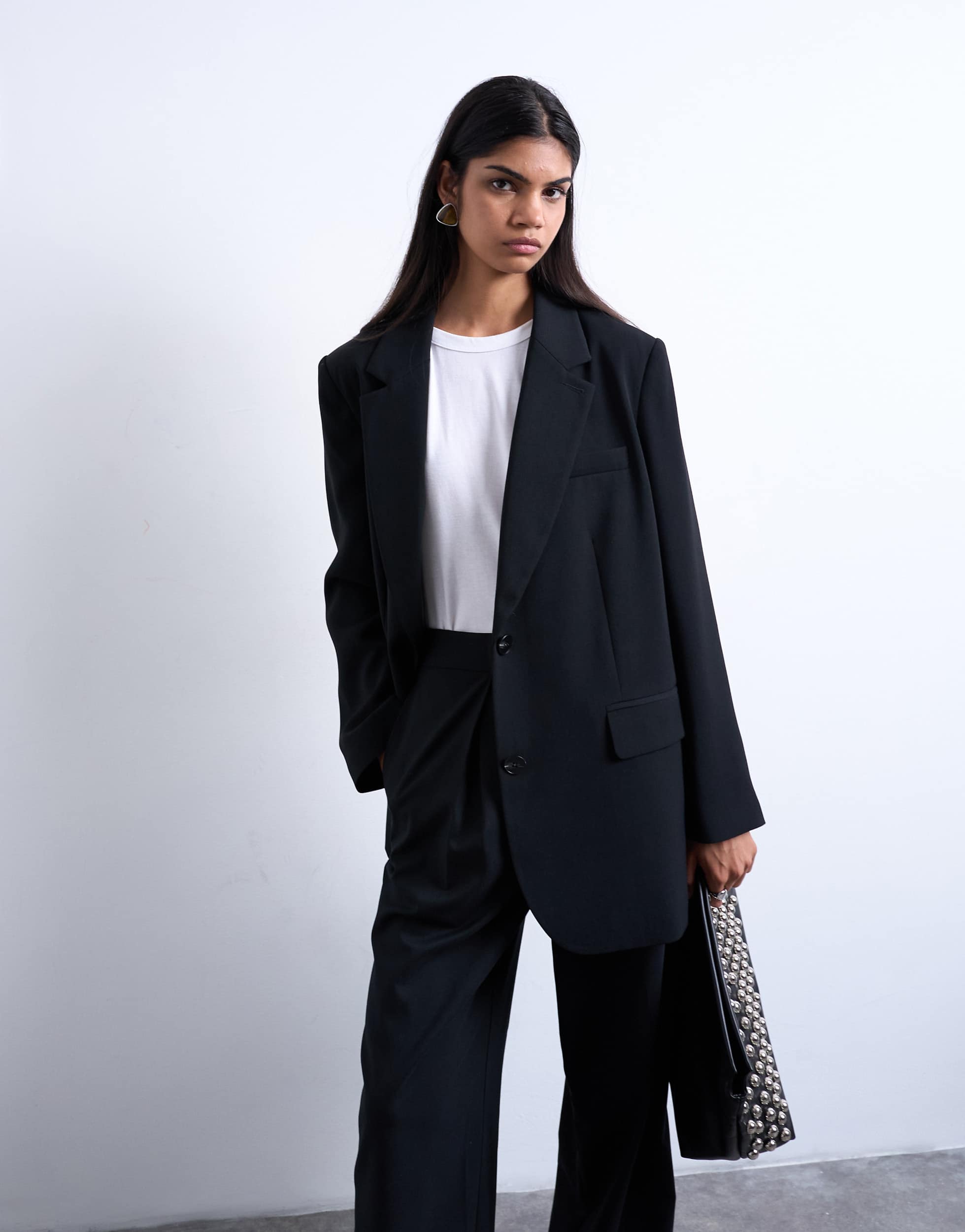 Blazer Topshop noir à deux boutons, coupe décontractée