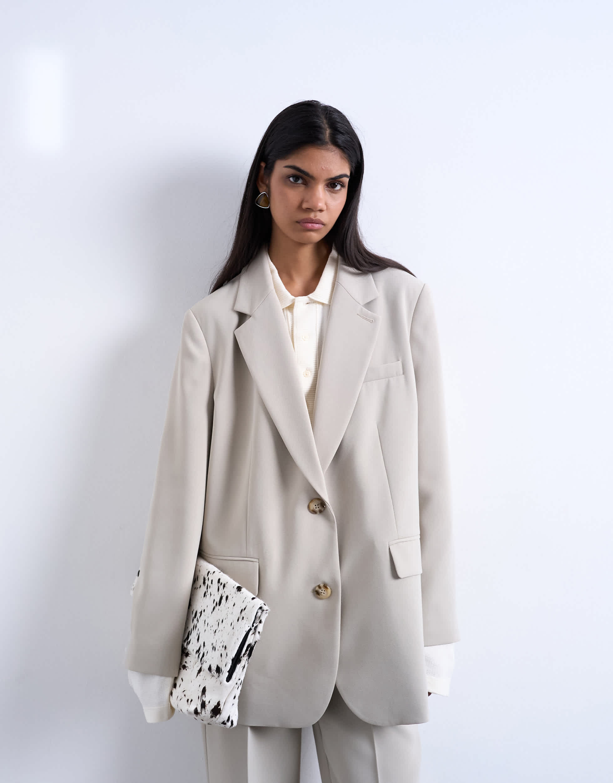 Topshop Blazer-Set mit zwei Knöpfen und lockerer Passform in Steinfarbe