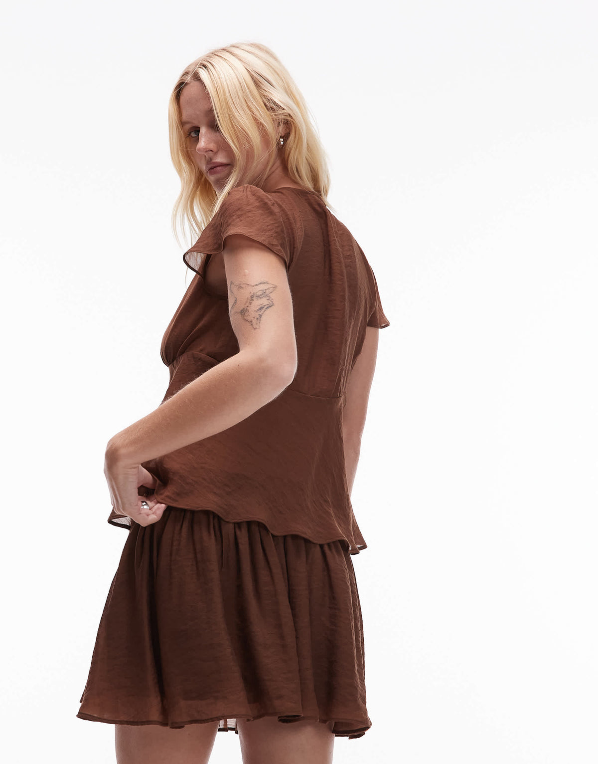 Topshop flippy mini skirt in chocolate