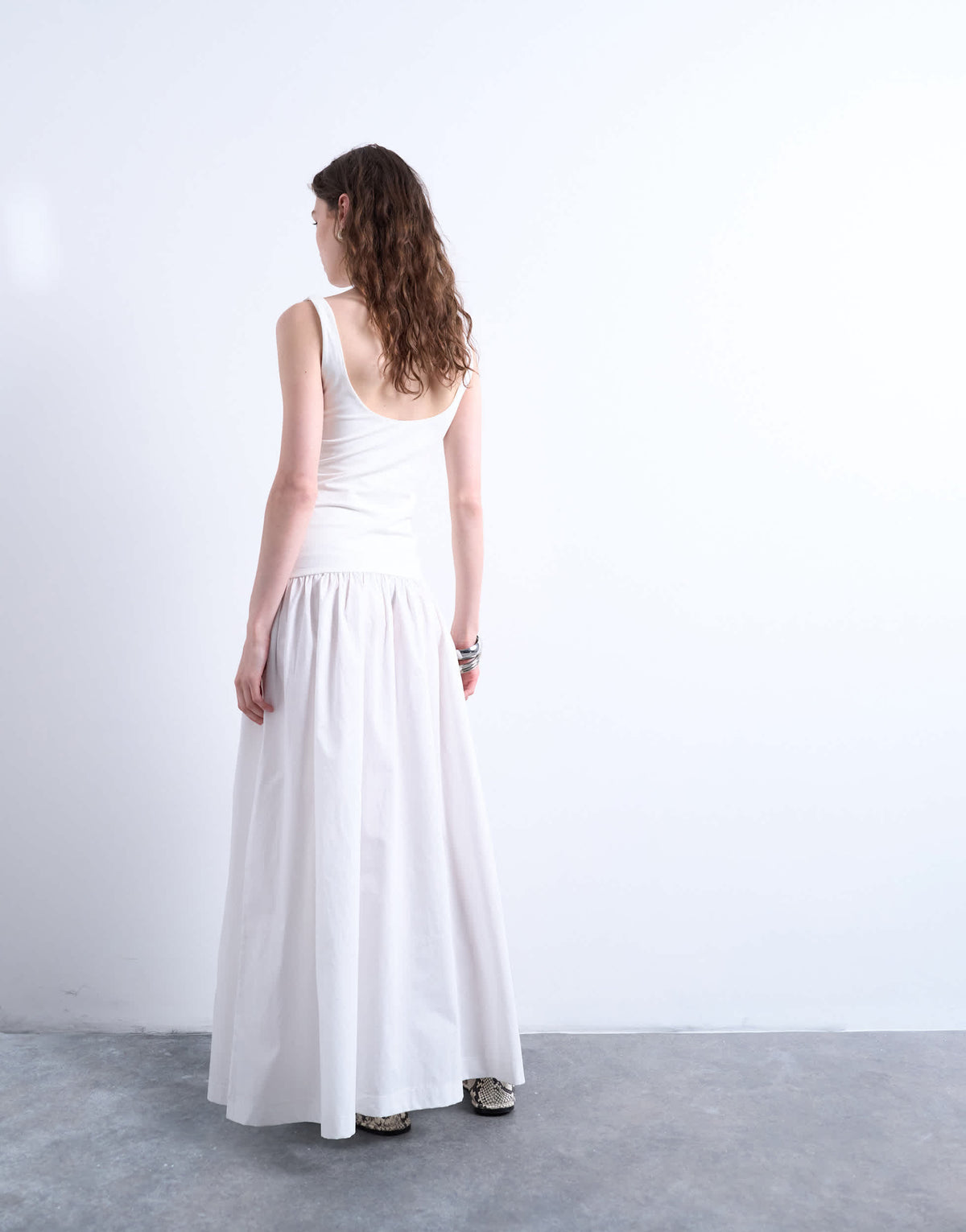 Topshop poplin mix scoop neck maxi dress in white