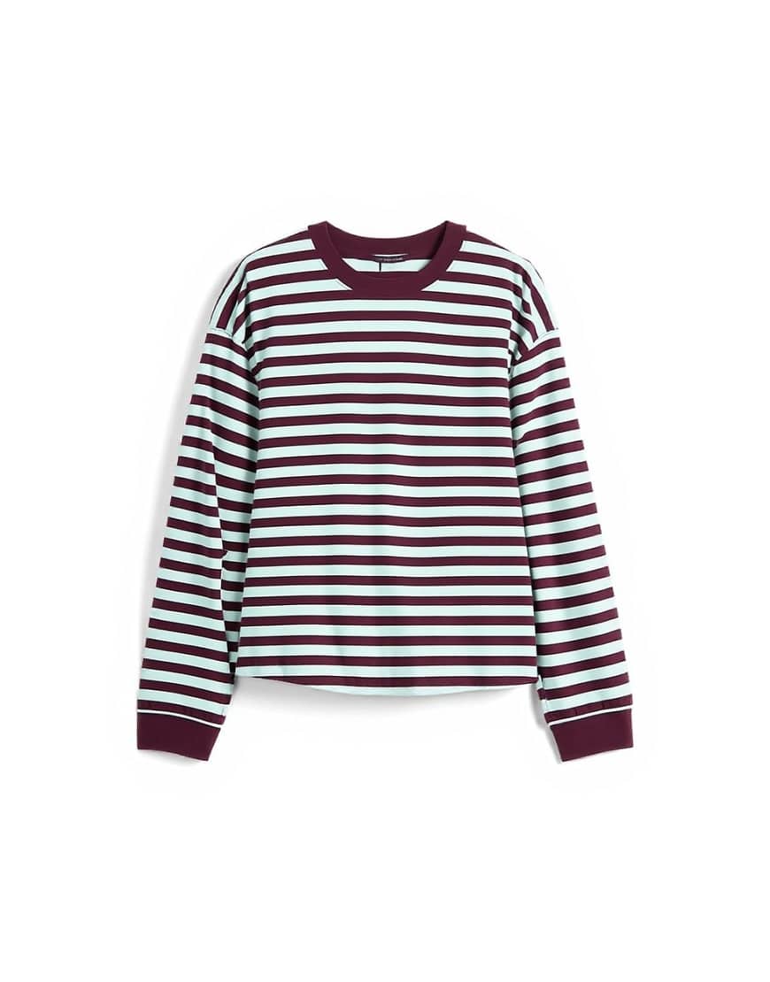 Topshop stripe long sleeve slouchy skater tee in mint and burgundy