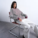 Topshop stripe long sleeve slouchy skater tee in mint and burgundy