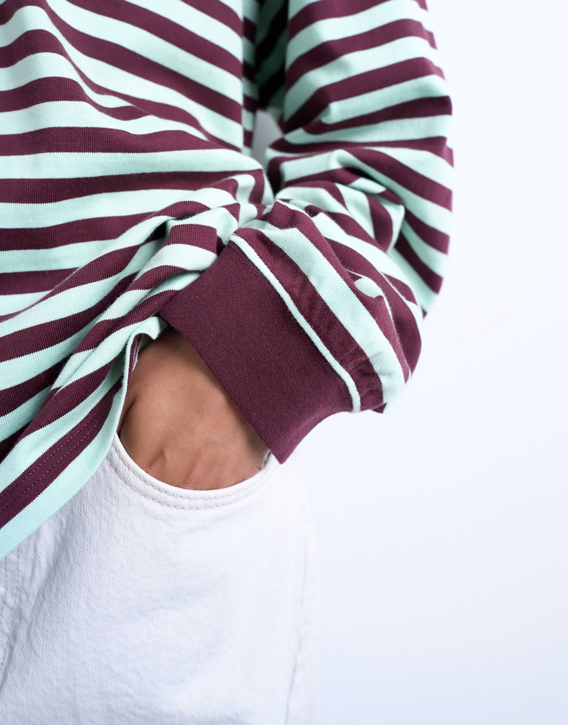 Topshop stripe long sleeve slouchy skater tee in mint and burgundy