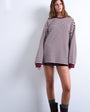 Topshop stripe long sleeve slouchy skater tee in burgundy