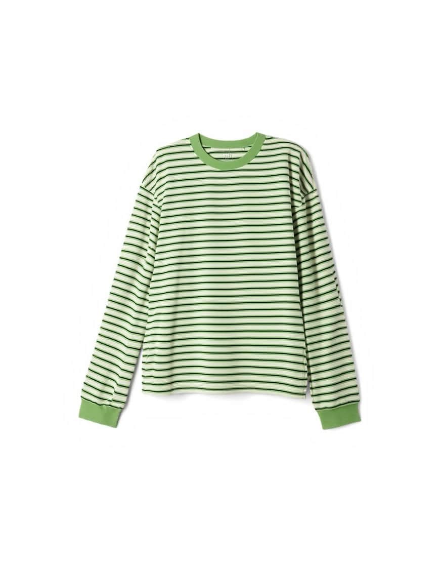 Topshop stripe long sleeve slouchy skater tee in green