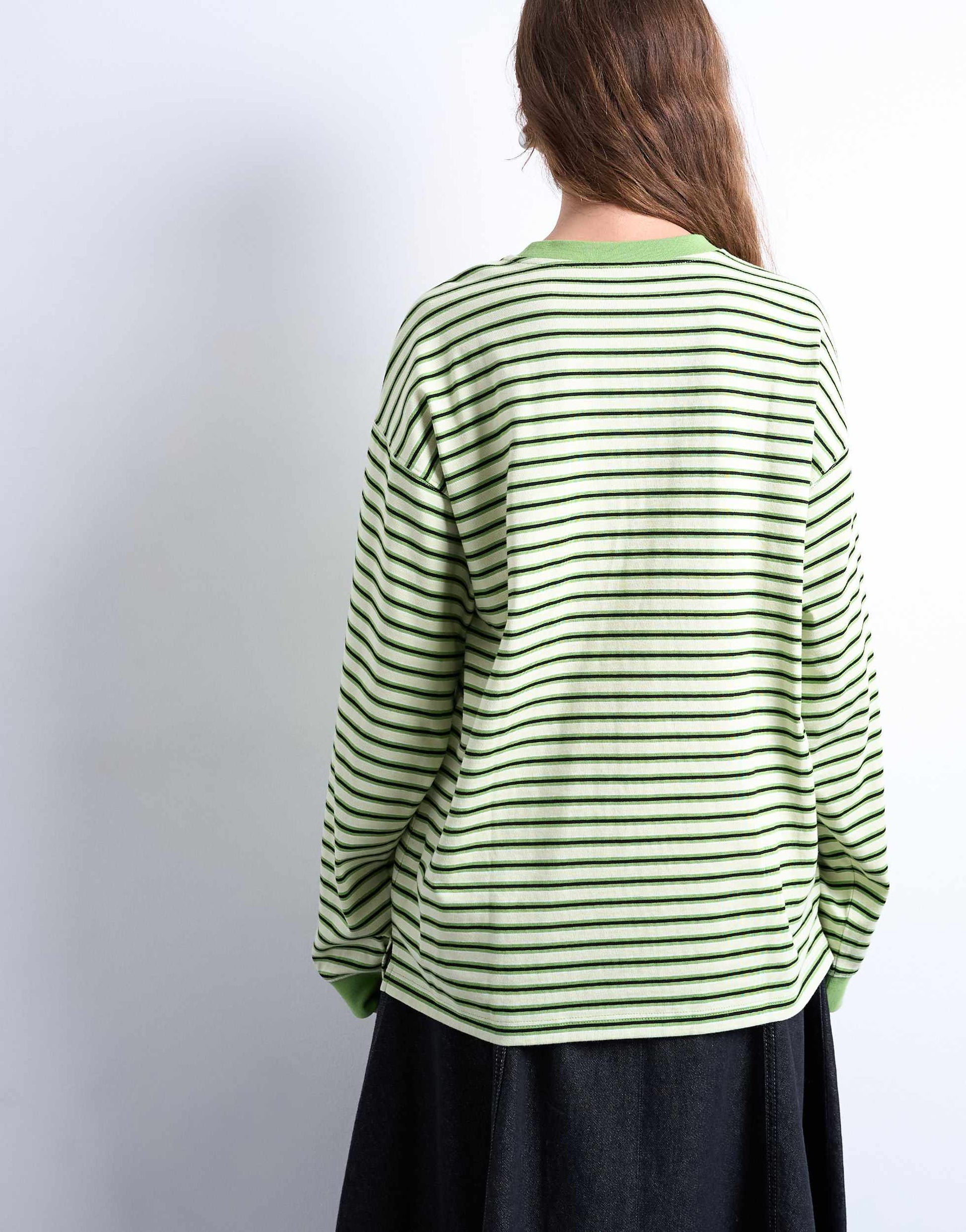Topshop stripe long sleeve slouchy skater tee in green