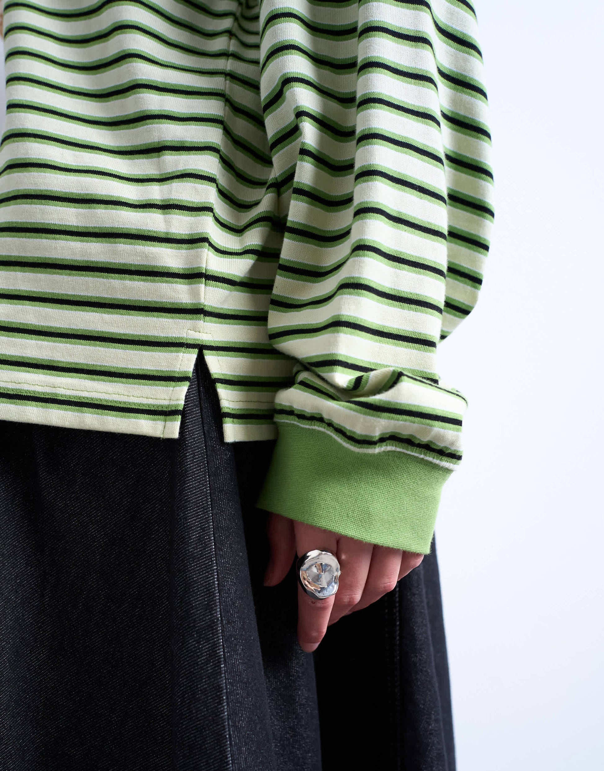 Topshop stripe long sleeve slouchy skater tee in green