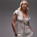Topshop tie front top in spot print