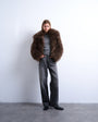 Topshop faux mongolian fur bomber coat in chocolate