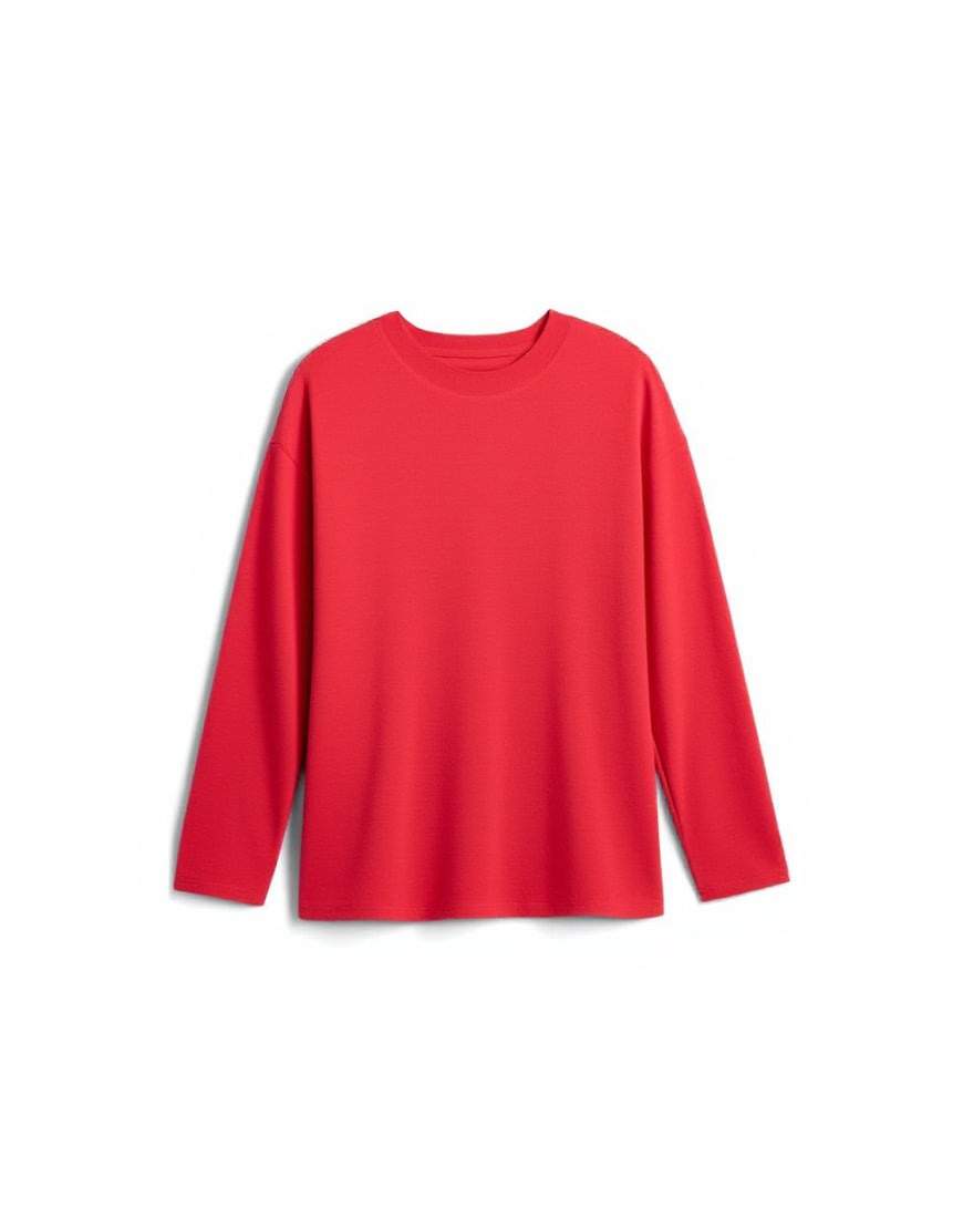 Topshop premium interlock long sleeve skater tee in red