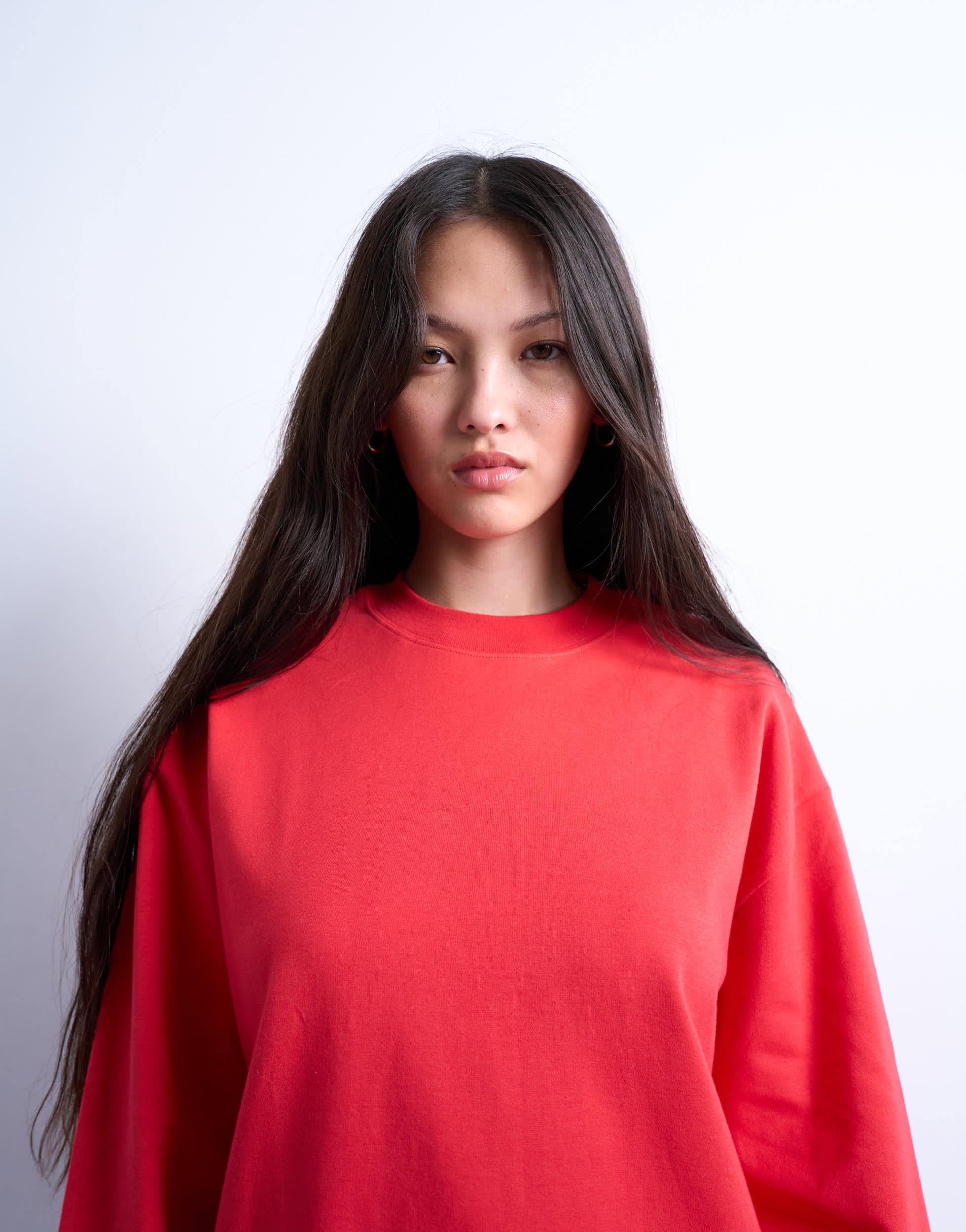 Topshop premium interlock long sleeve skater tee in red