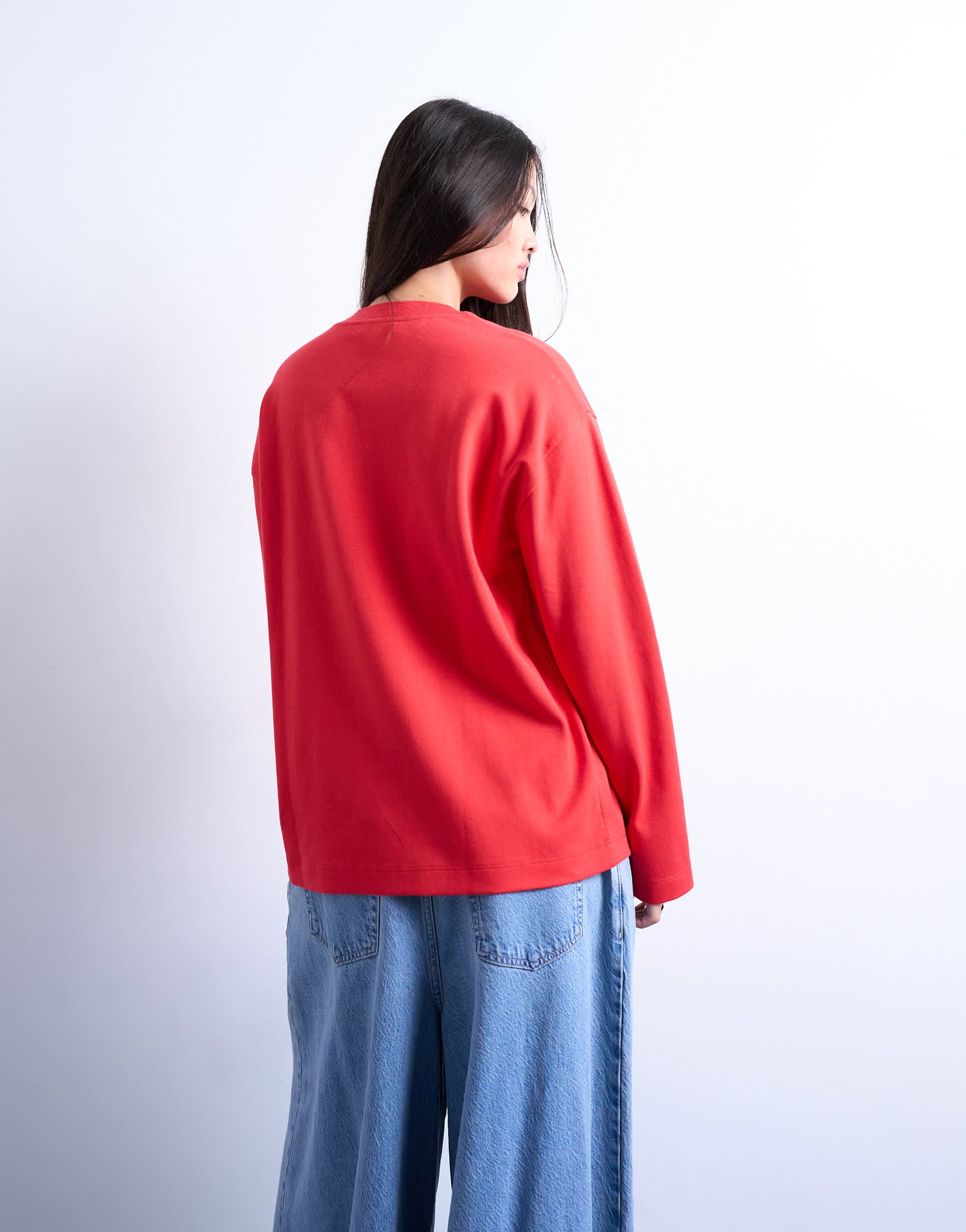 Topshop premium interlock long sleeve skater tee in red