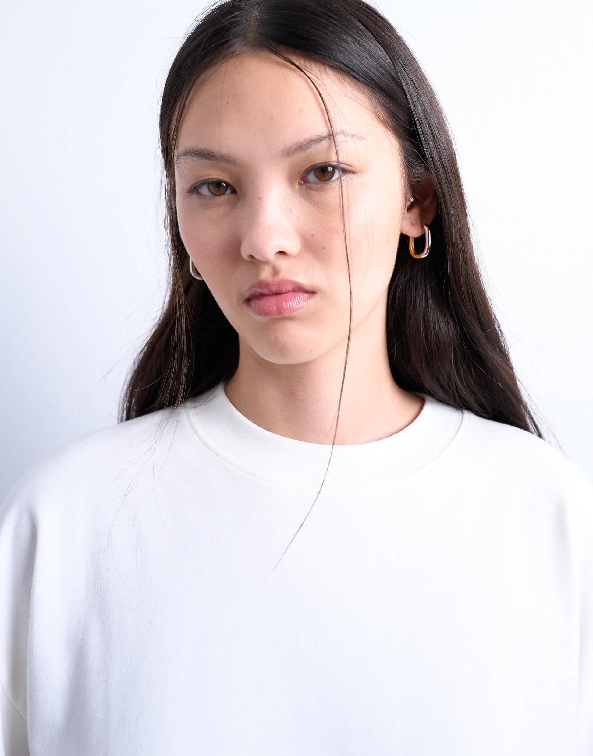 Topshop premium interlock long sleeve skater tee in white