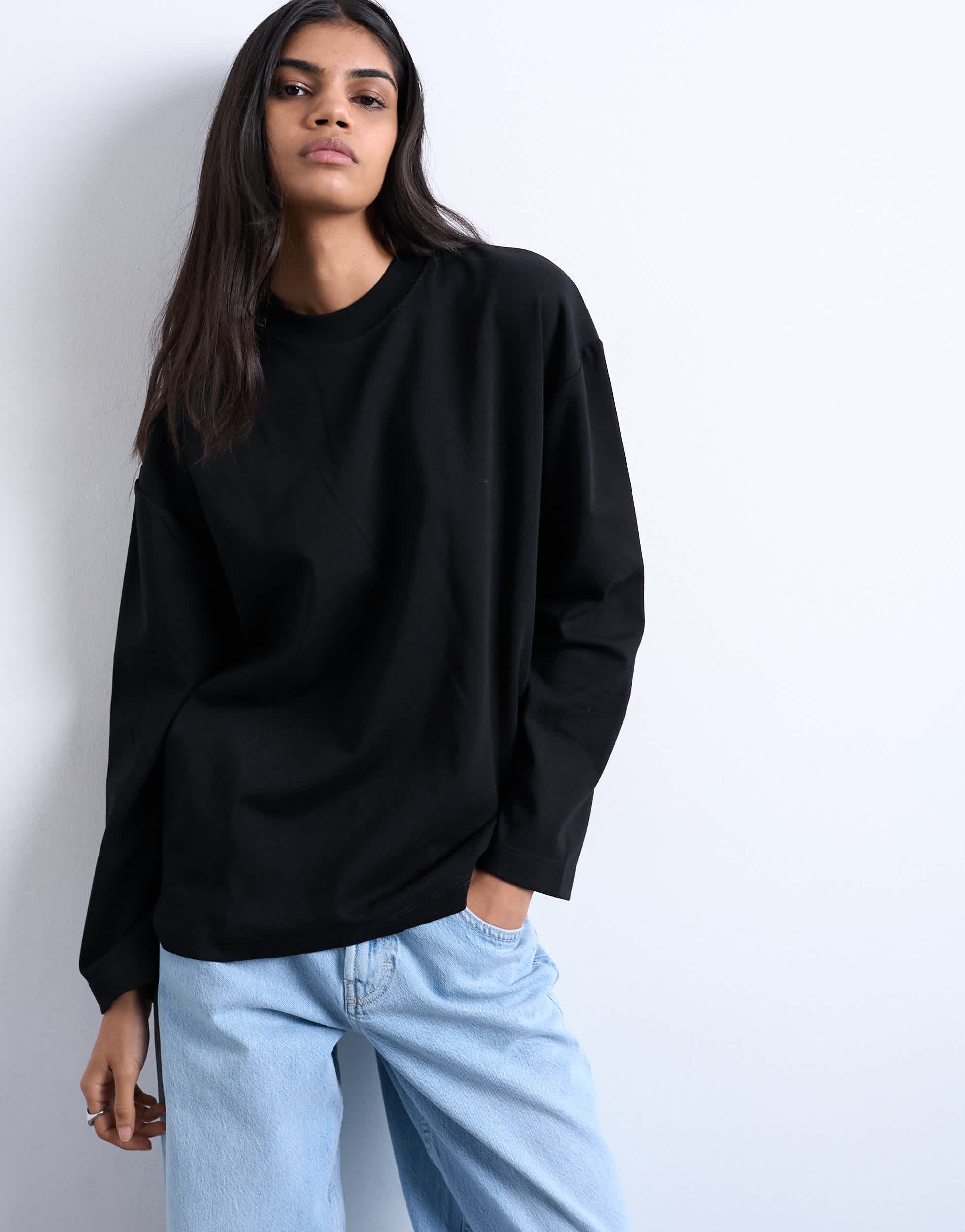 T-shirt patineur à manches longues Topshop Premium Interlock noir