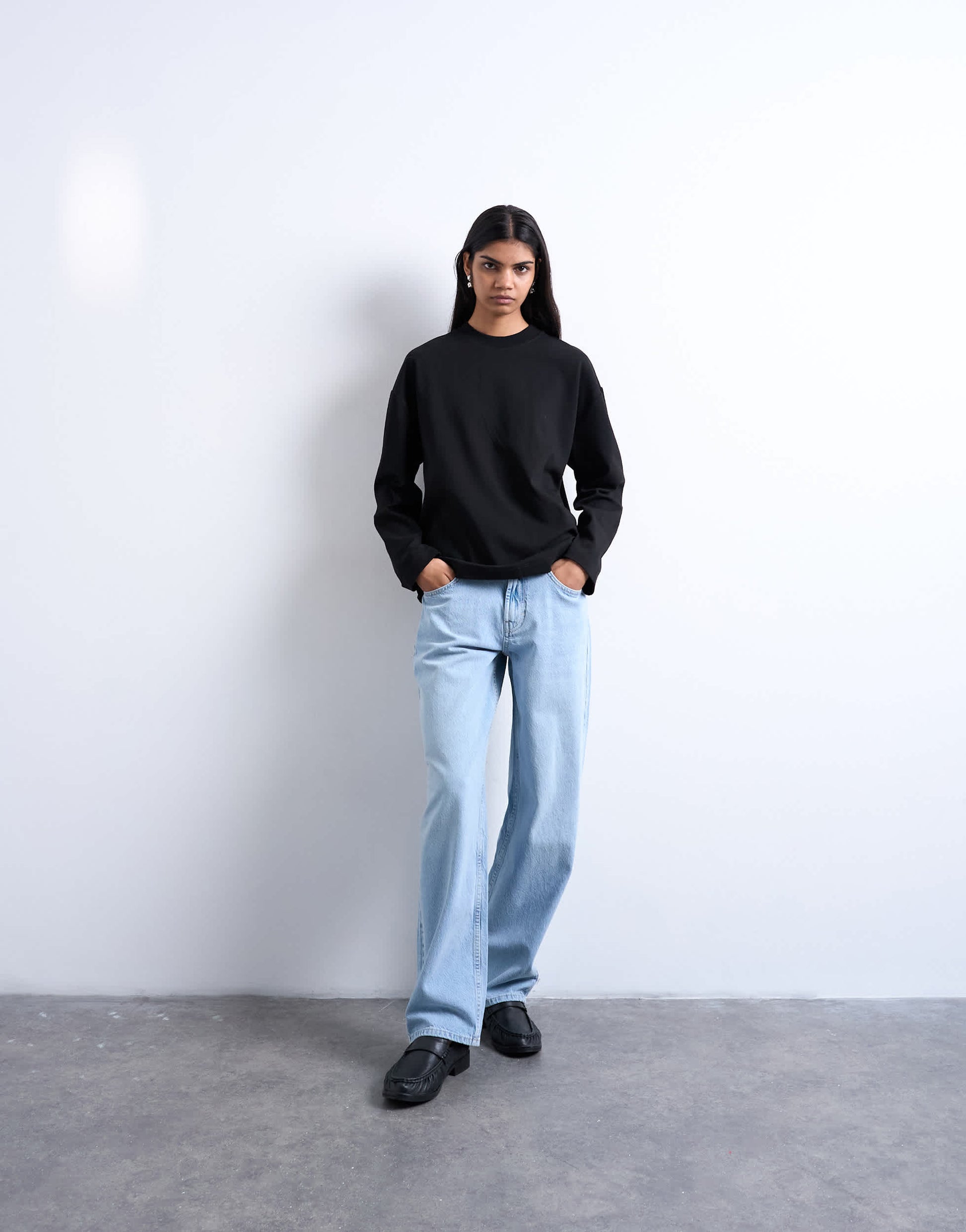 Topshop premium interlock long sleeve skater tee black