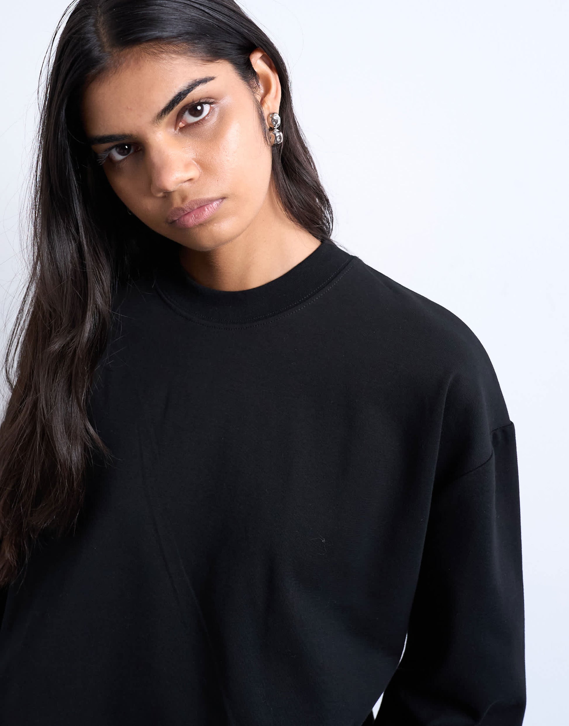 Topshop premium interlock long sleeve skater tee black