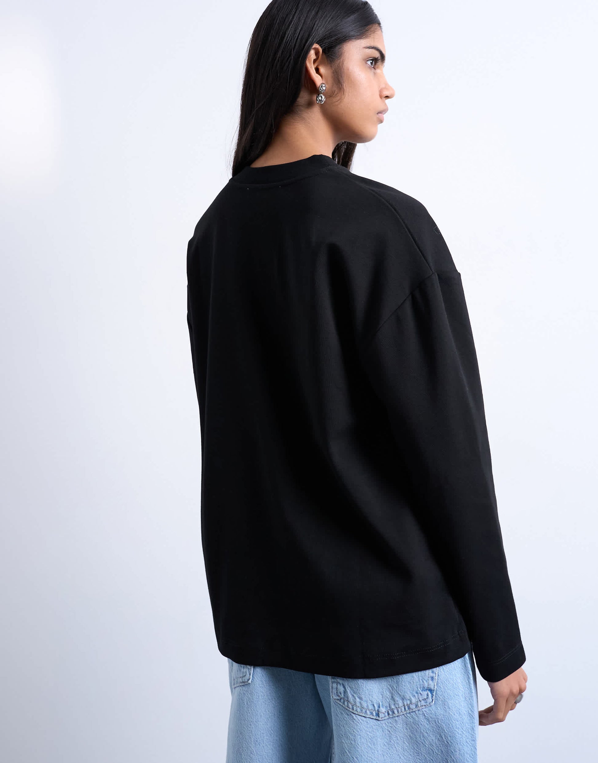 Topshop premium interlock long sleeve skater tee black