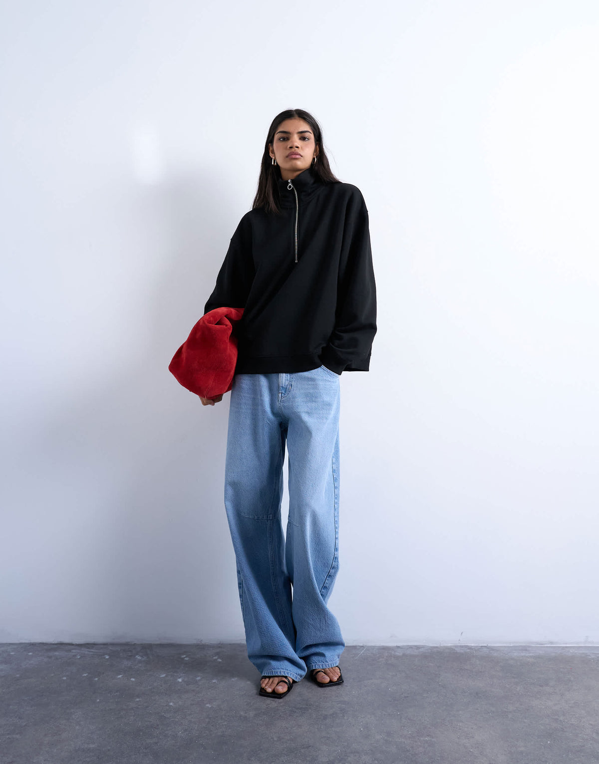 Topshop quarter zip sweat in black
